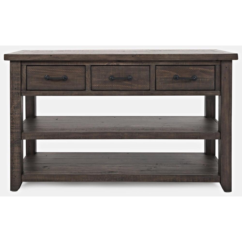 Rustic Barnwood Brown Pine Console Table with Storage