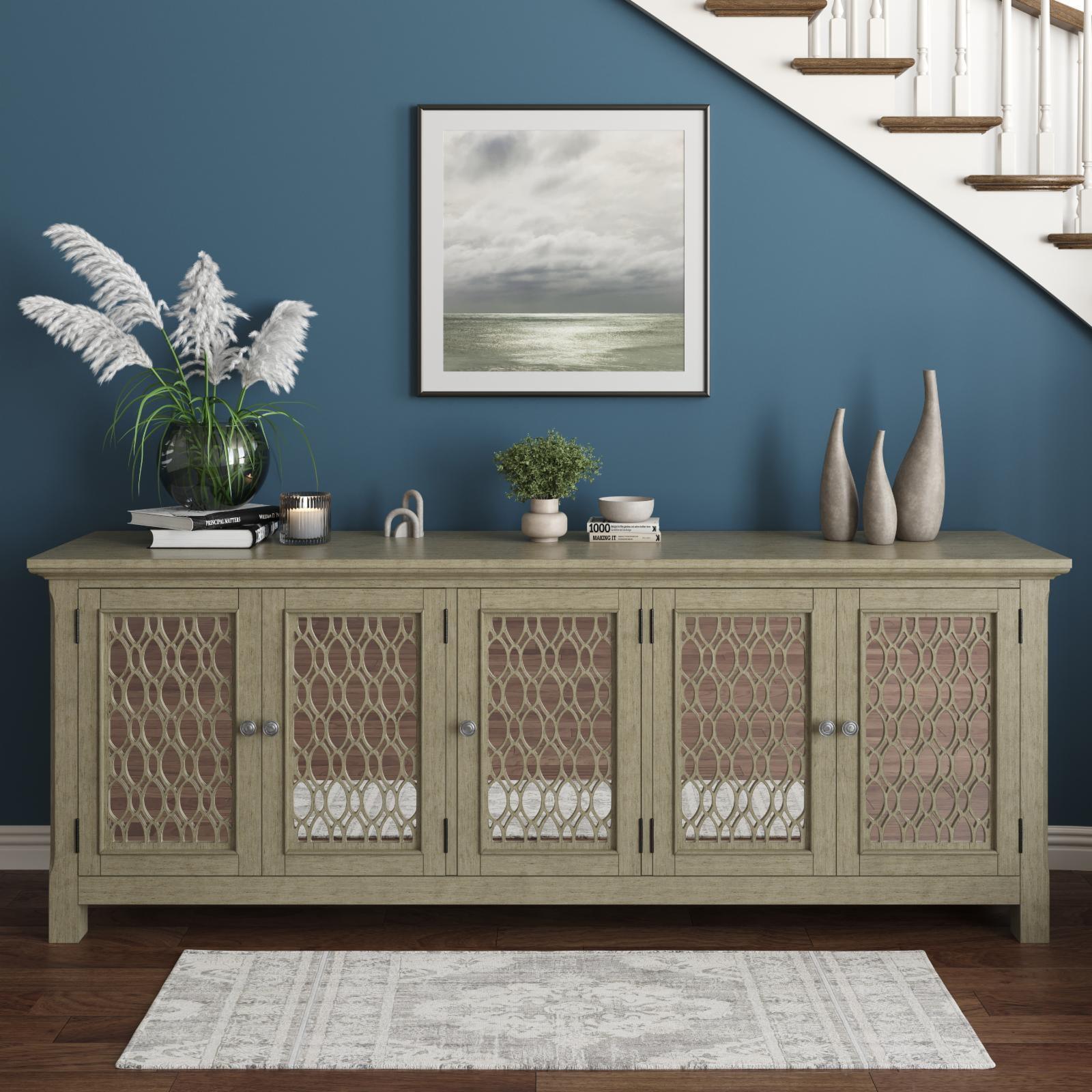 Jofran Isabella 86" Luxury Mirrored Sideboard Storage Cabinet