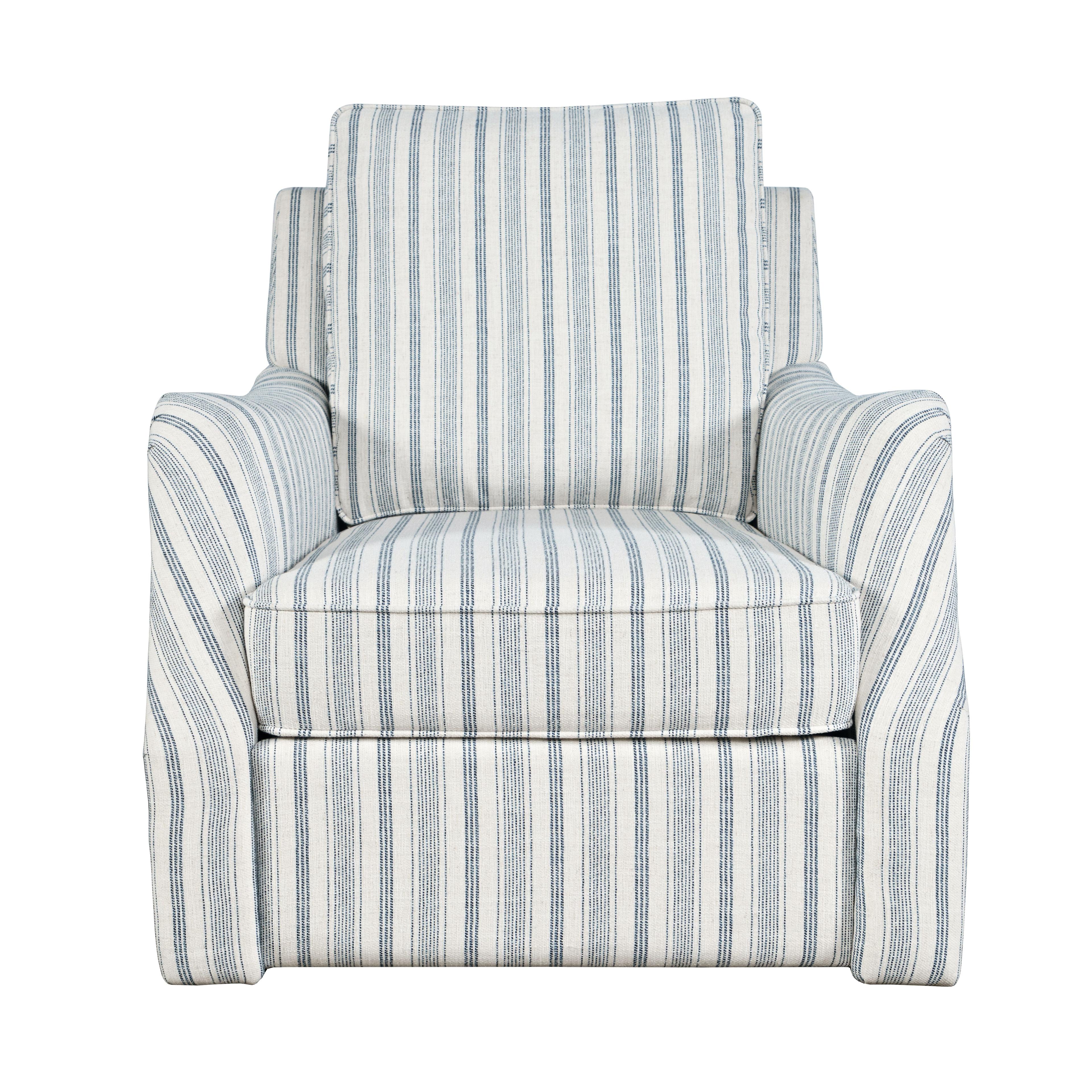 Blue and White Stripe Transitional Swivel Accent Chair