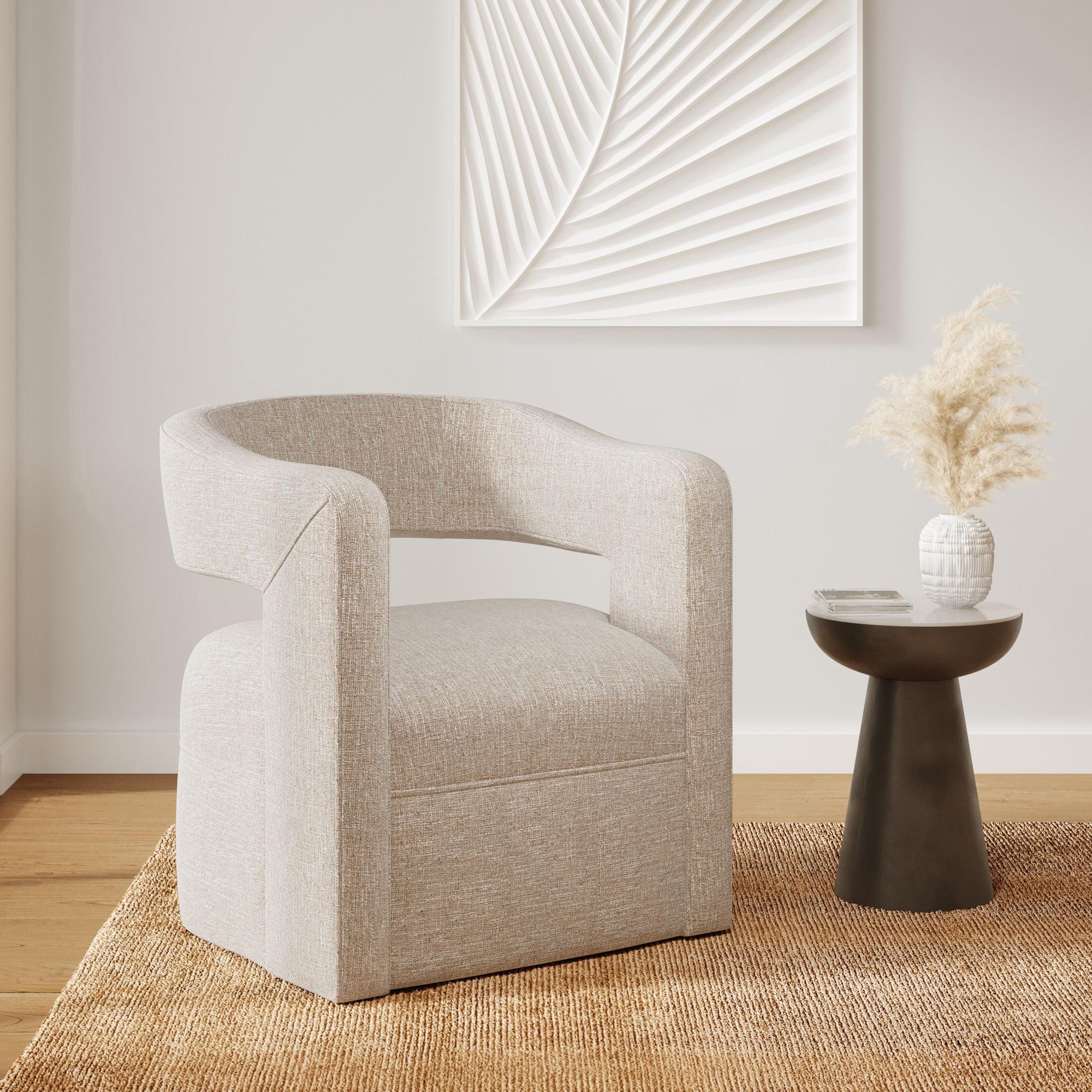 Contemporary Lexy Beige Upholstered Swivel Accent Chair