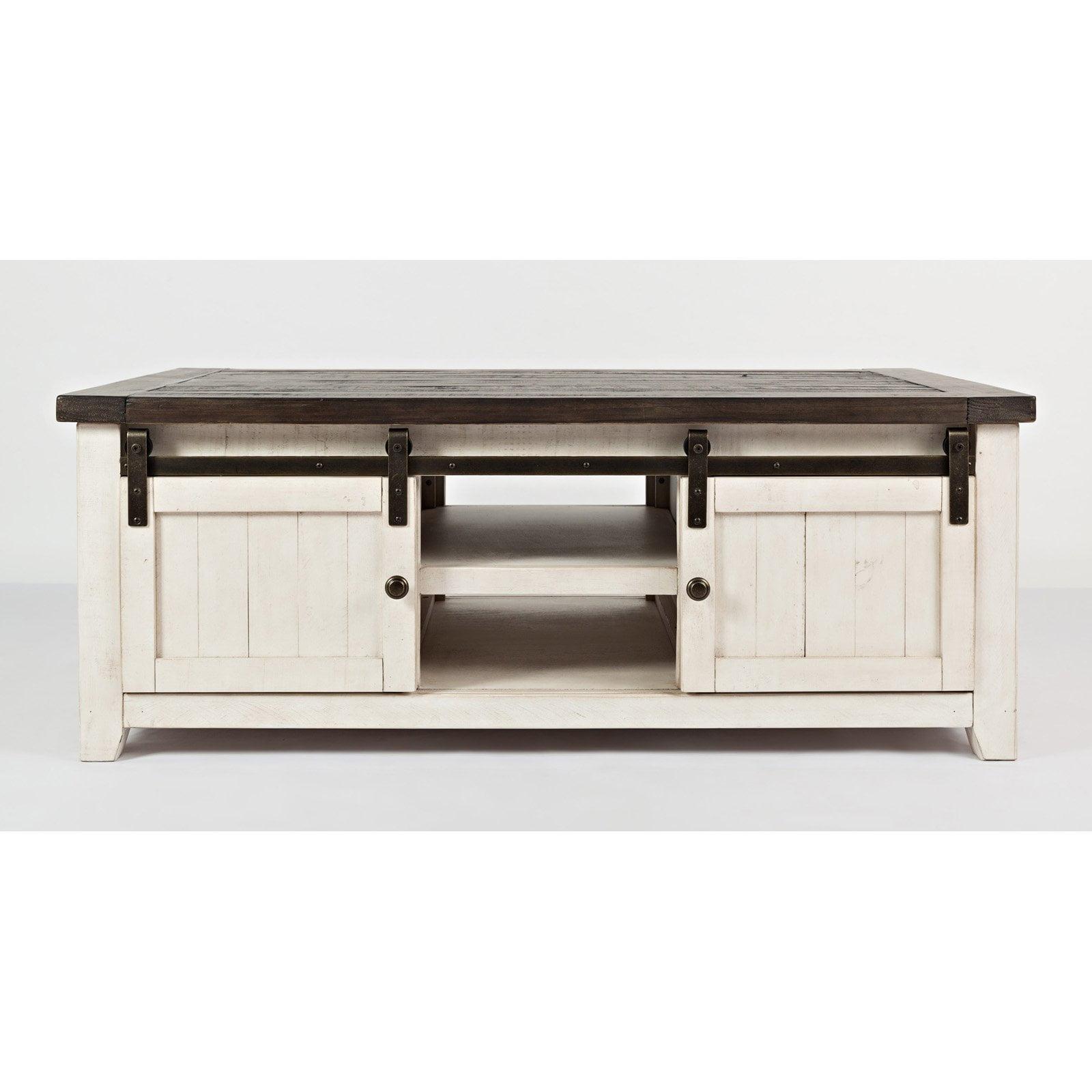 Rustic White Rectangular Wood Cocktail Table with Storage