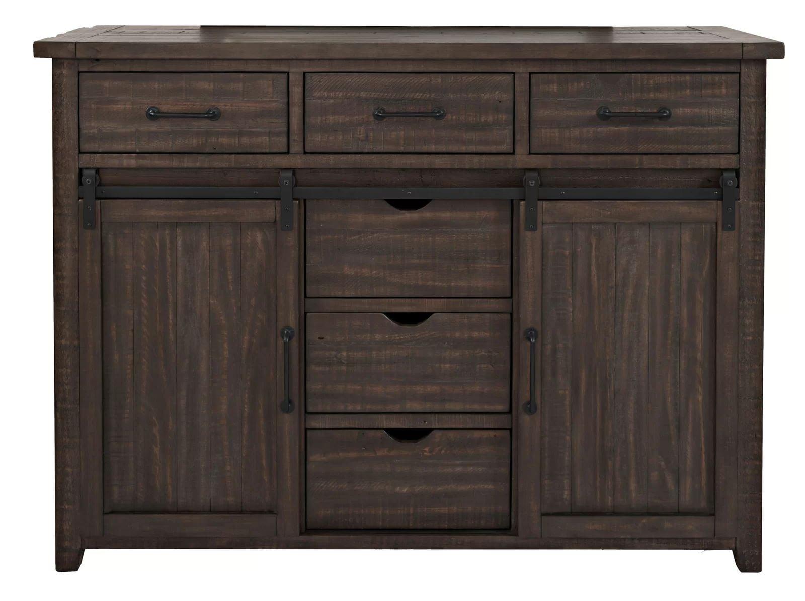 Madison County Rustic Brown Pine 6-Drawer Barn Door Dresser