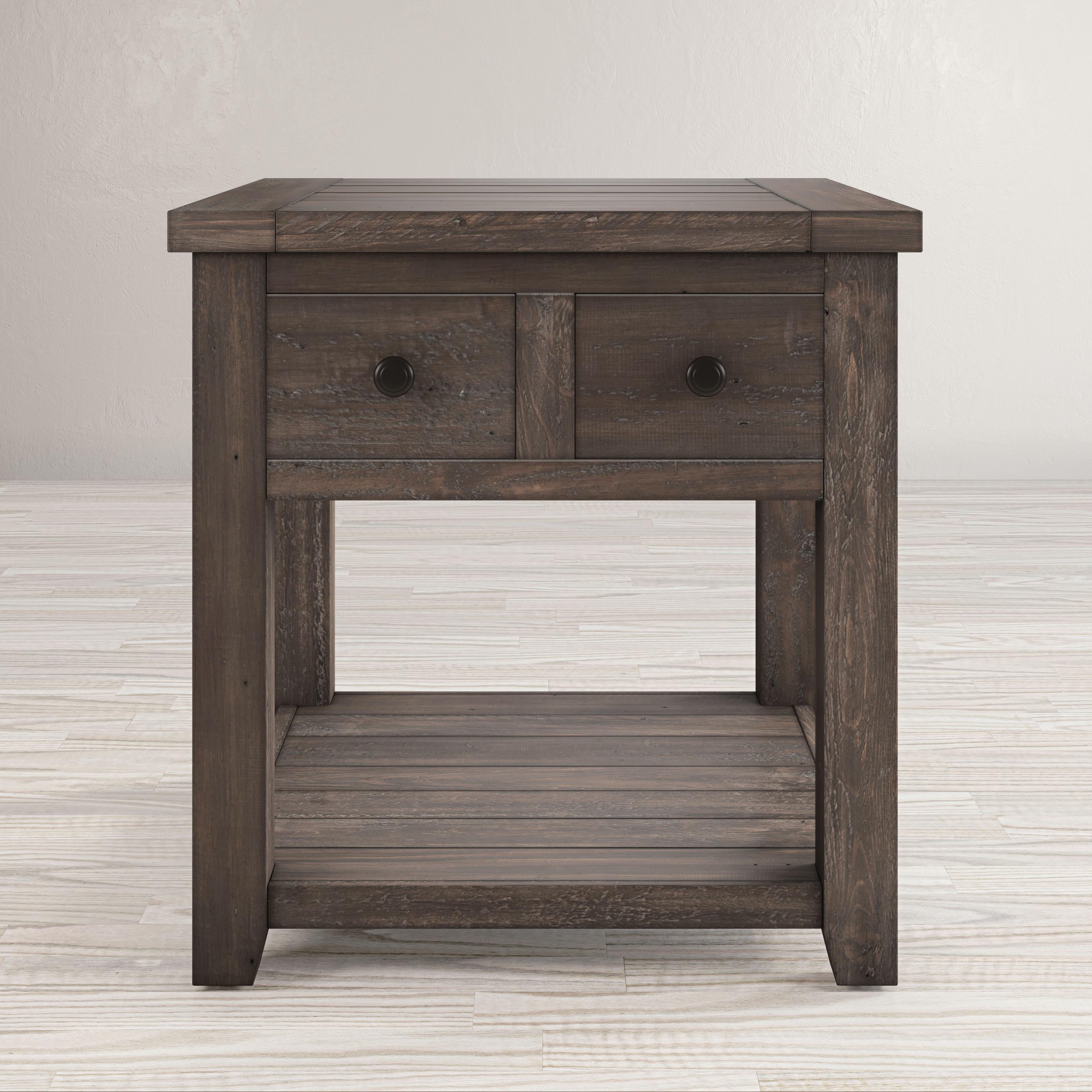 Rustic Reclaimed Pine Square End Table with Storage, Barnwood Brown