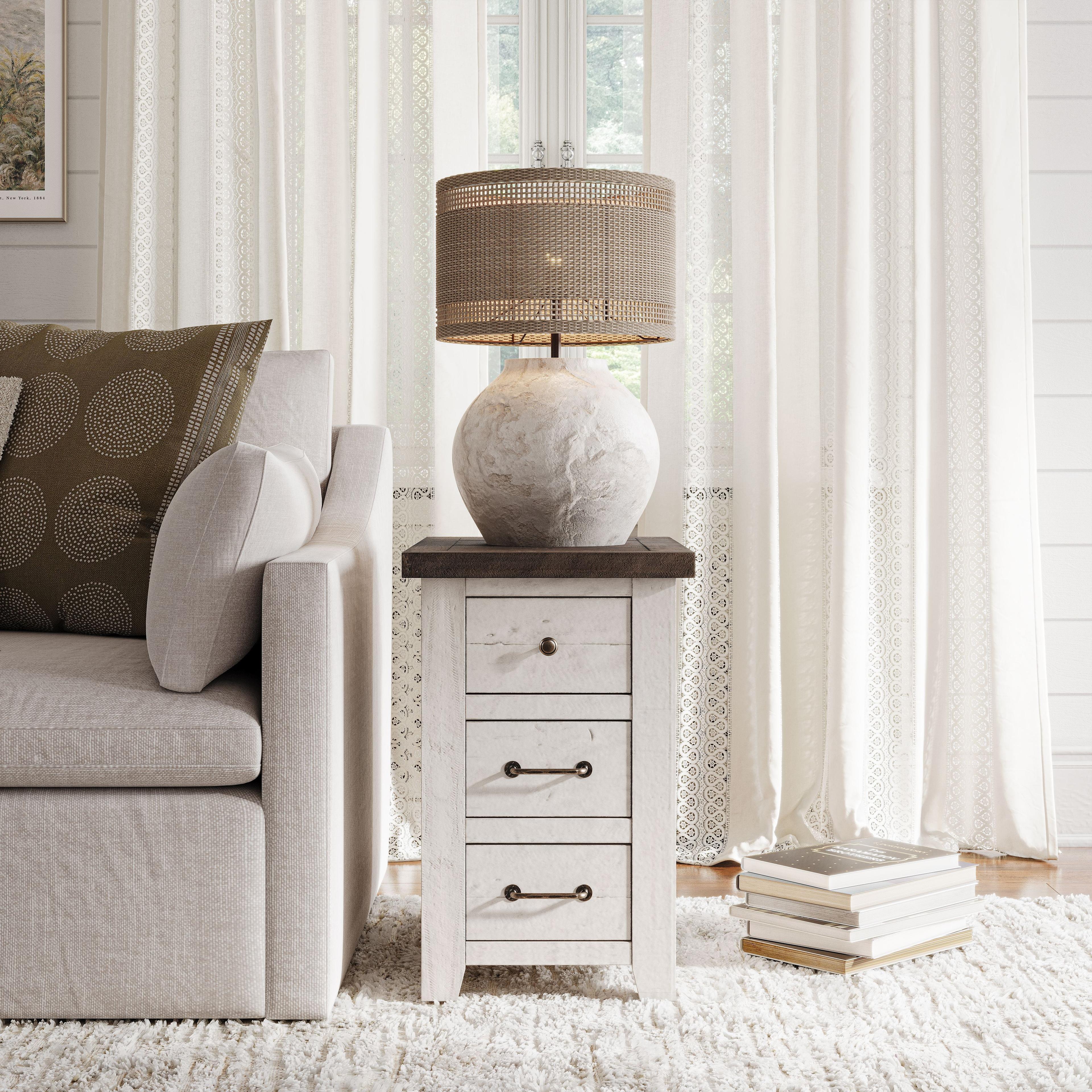 White Rustic Pine Rectangular Side Table with Storage