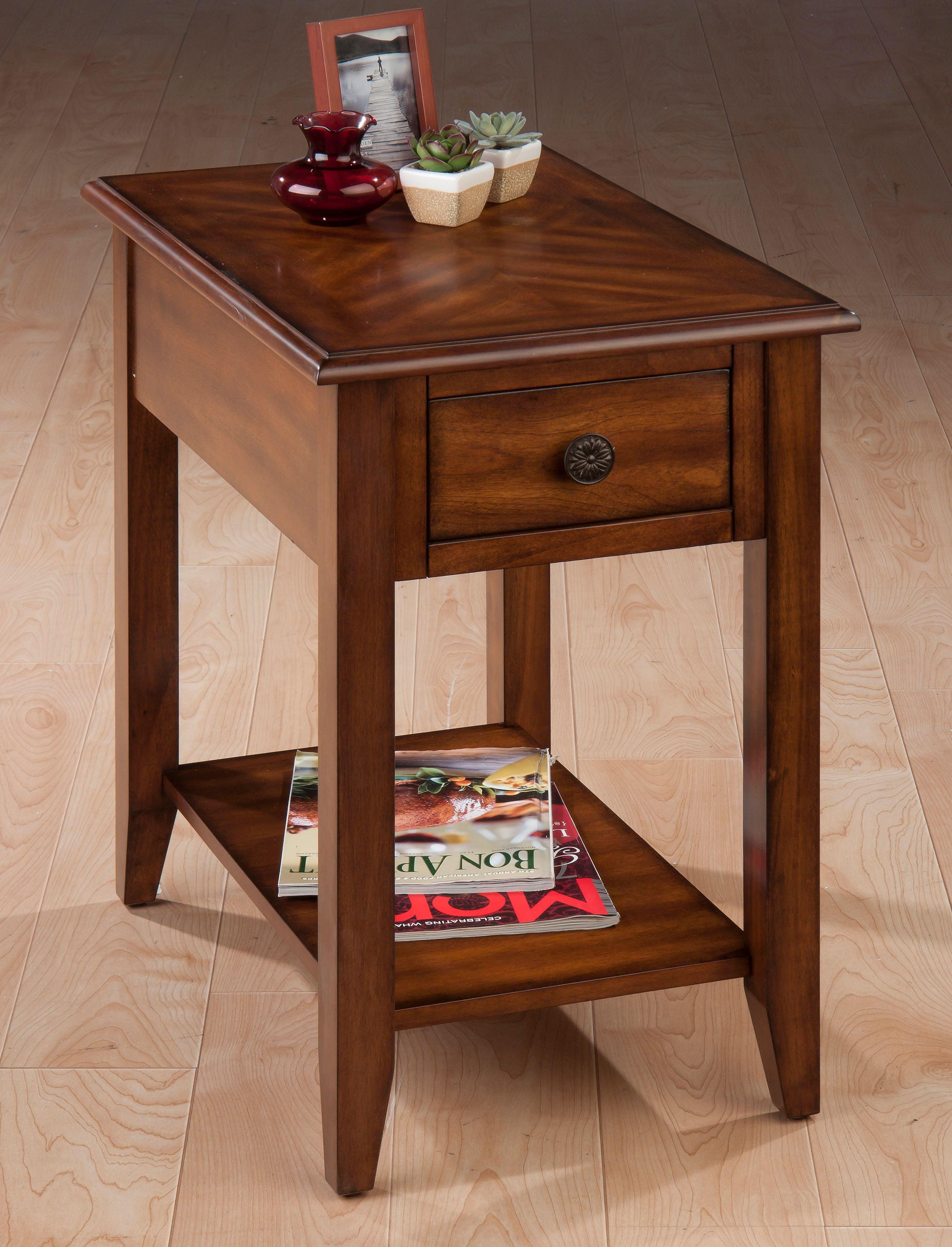 Medium Brown Wood Rectangular Chairside Table with Storage