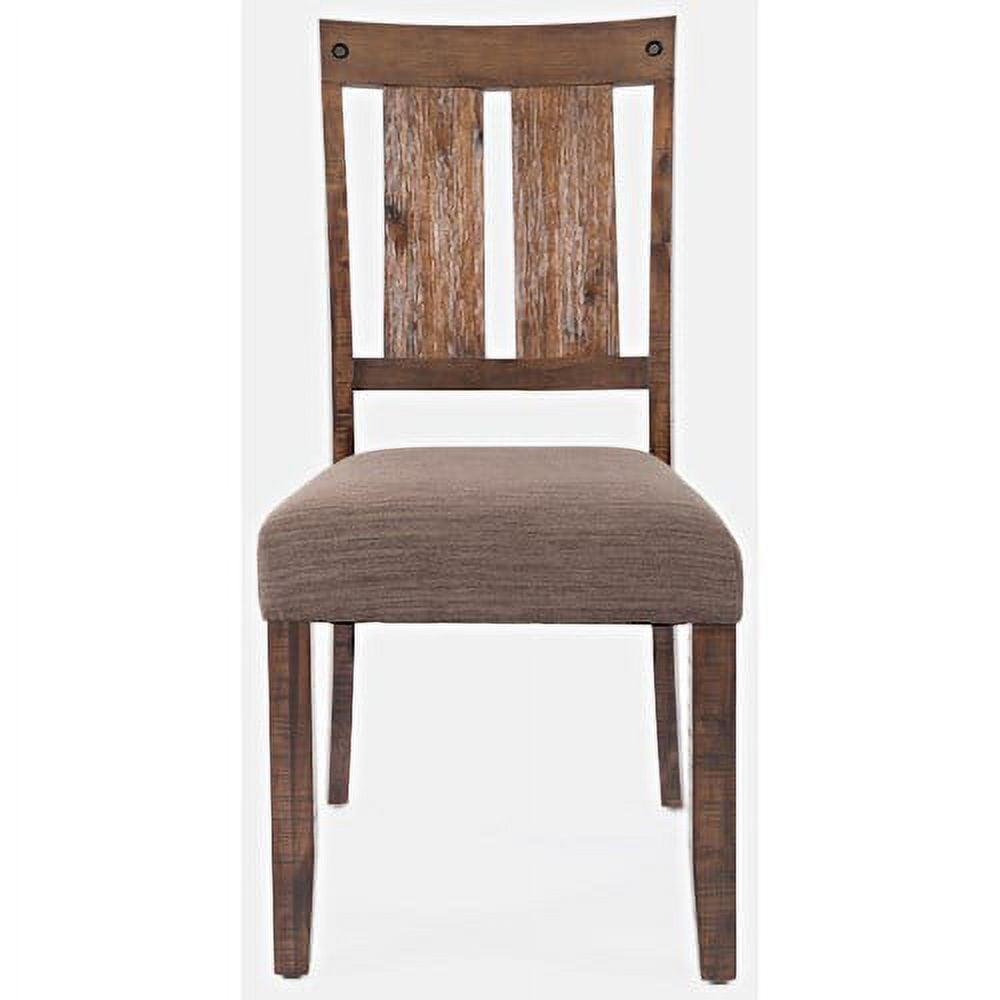 Transitional Distressed Acacia Wood Upholstered Side Chair, Brown