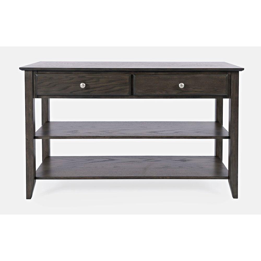 Transitional Gray-Brown Rectangular Sofa Table with Storage