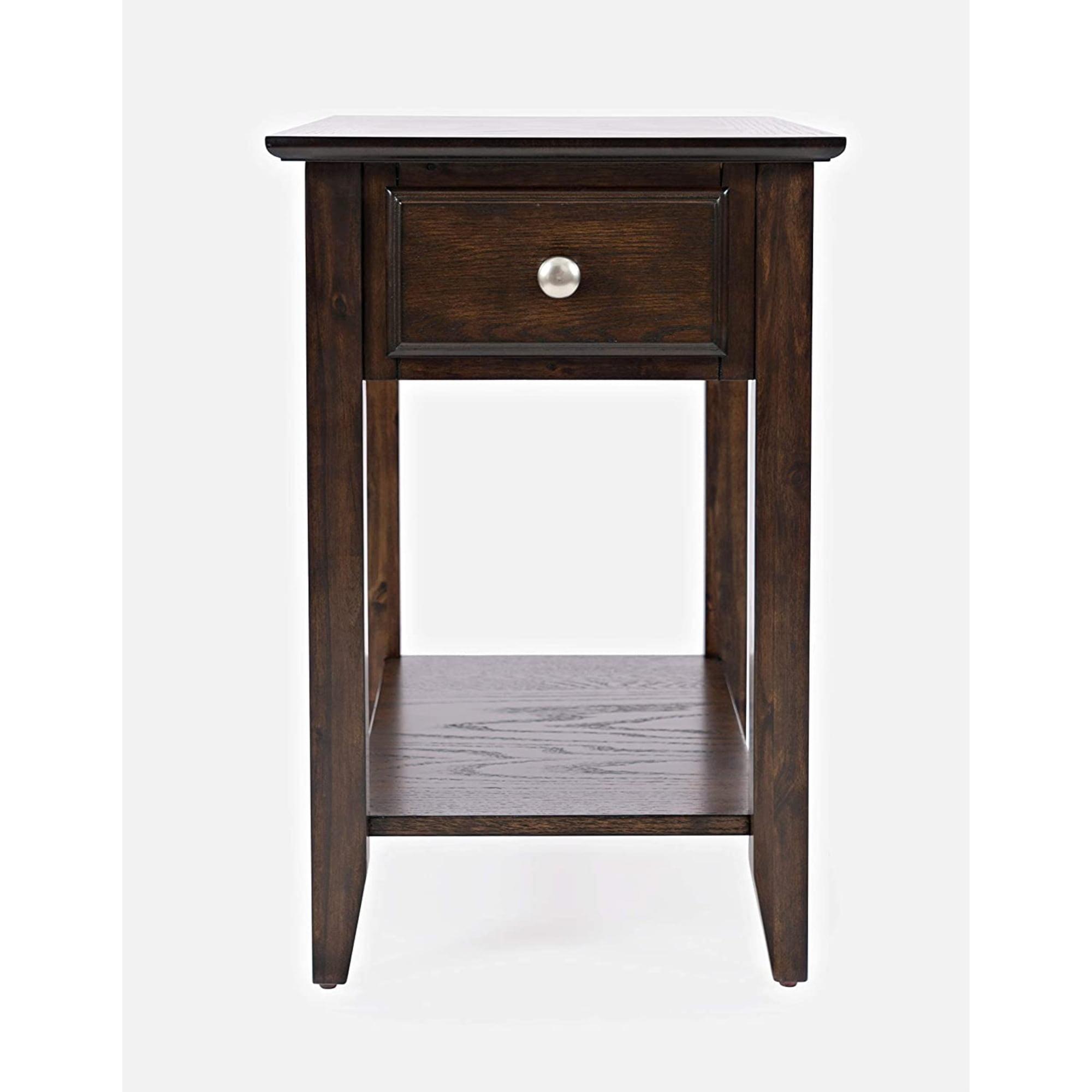 Transitional Grey-Brown Wood Chairside Table with Storage