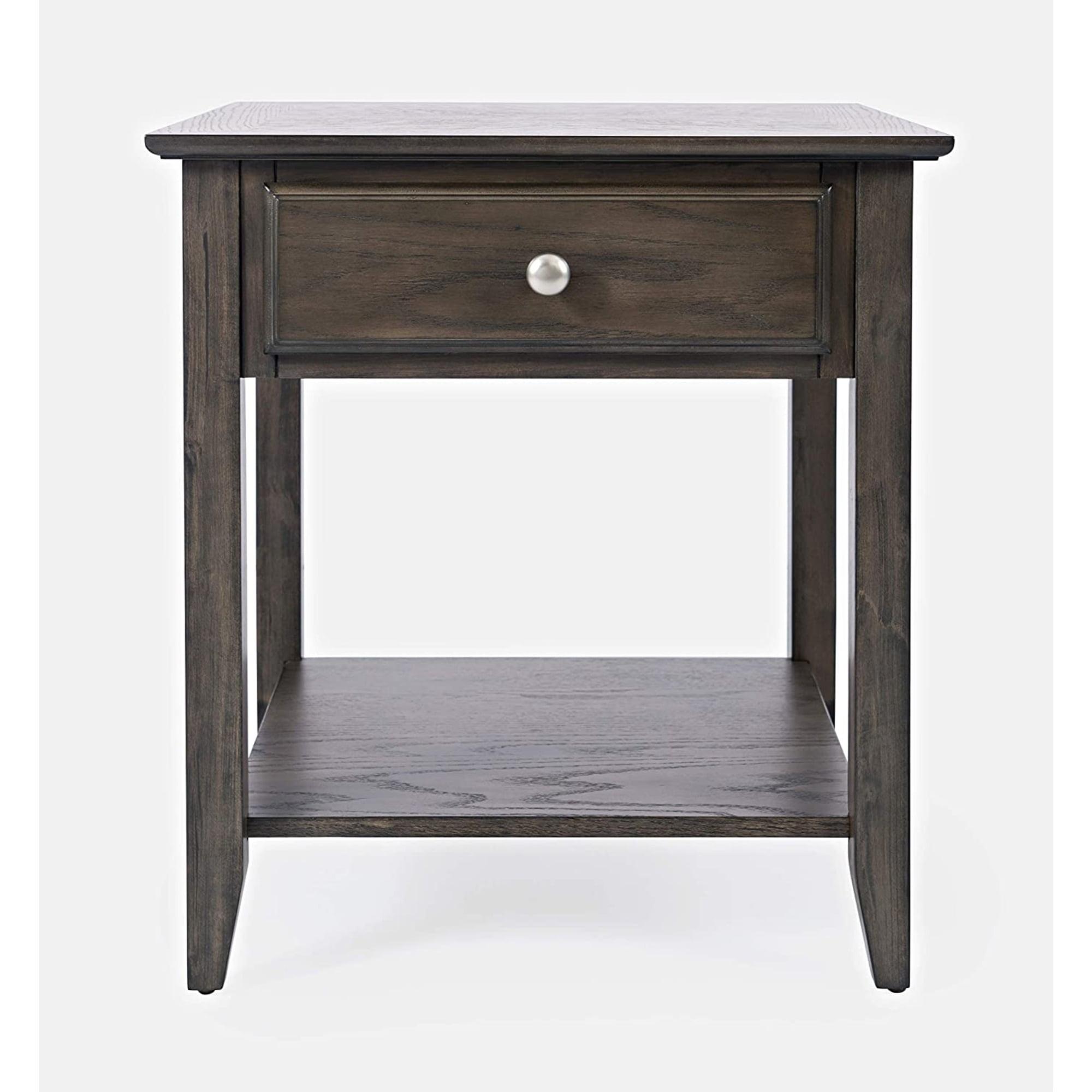 Transitional Gray-Brown Square End Table with Storage