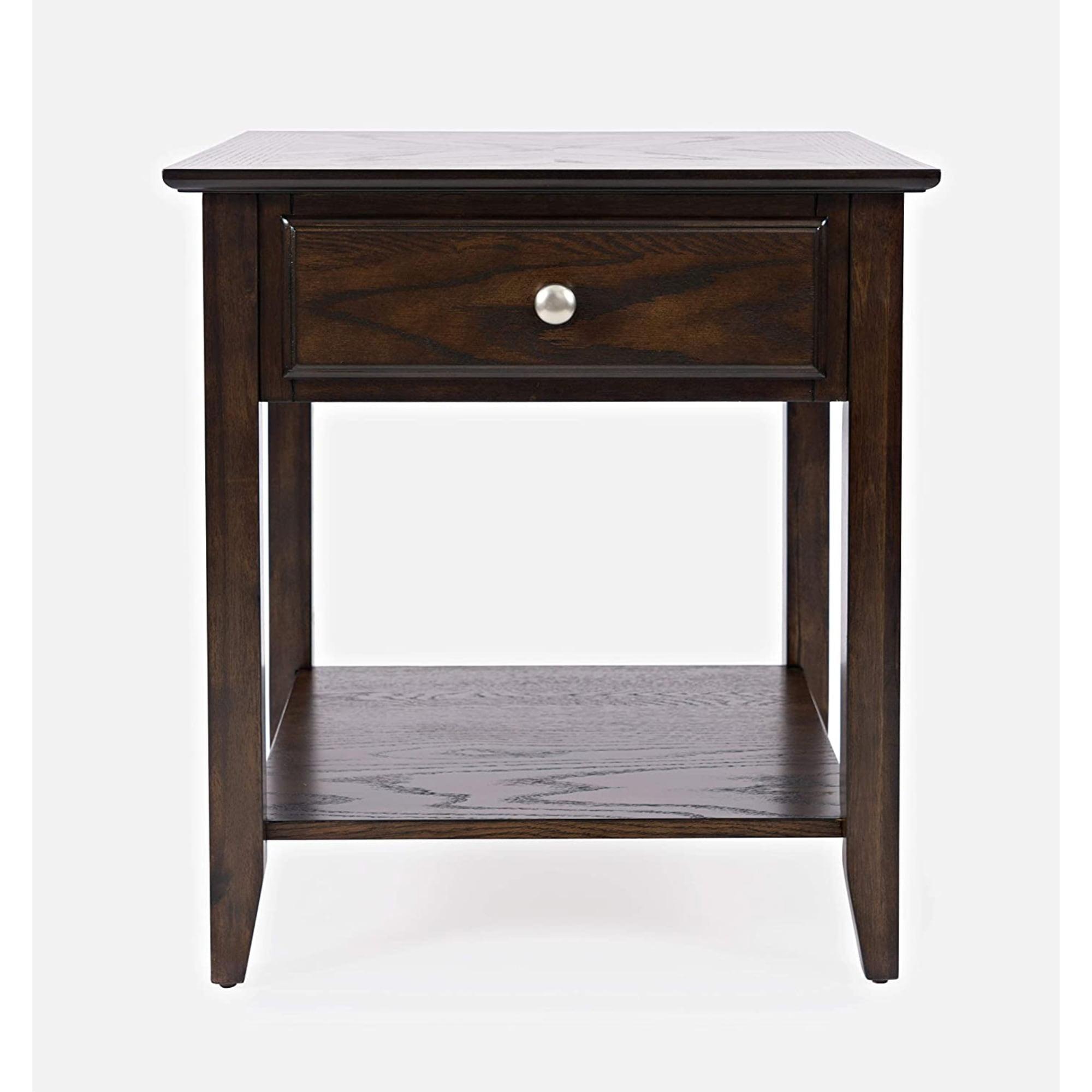 Traditional Brown Wood Square End Table with Storage