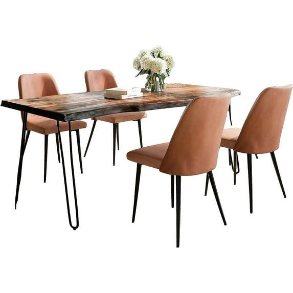 Jofran Nature's Edge Five Piece Solid Acacia Dining Set with Upholstered Mid-Century Modern Chairs