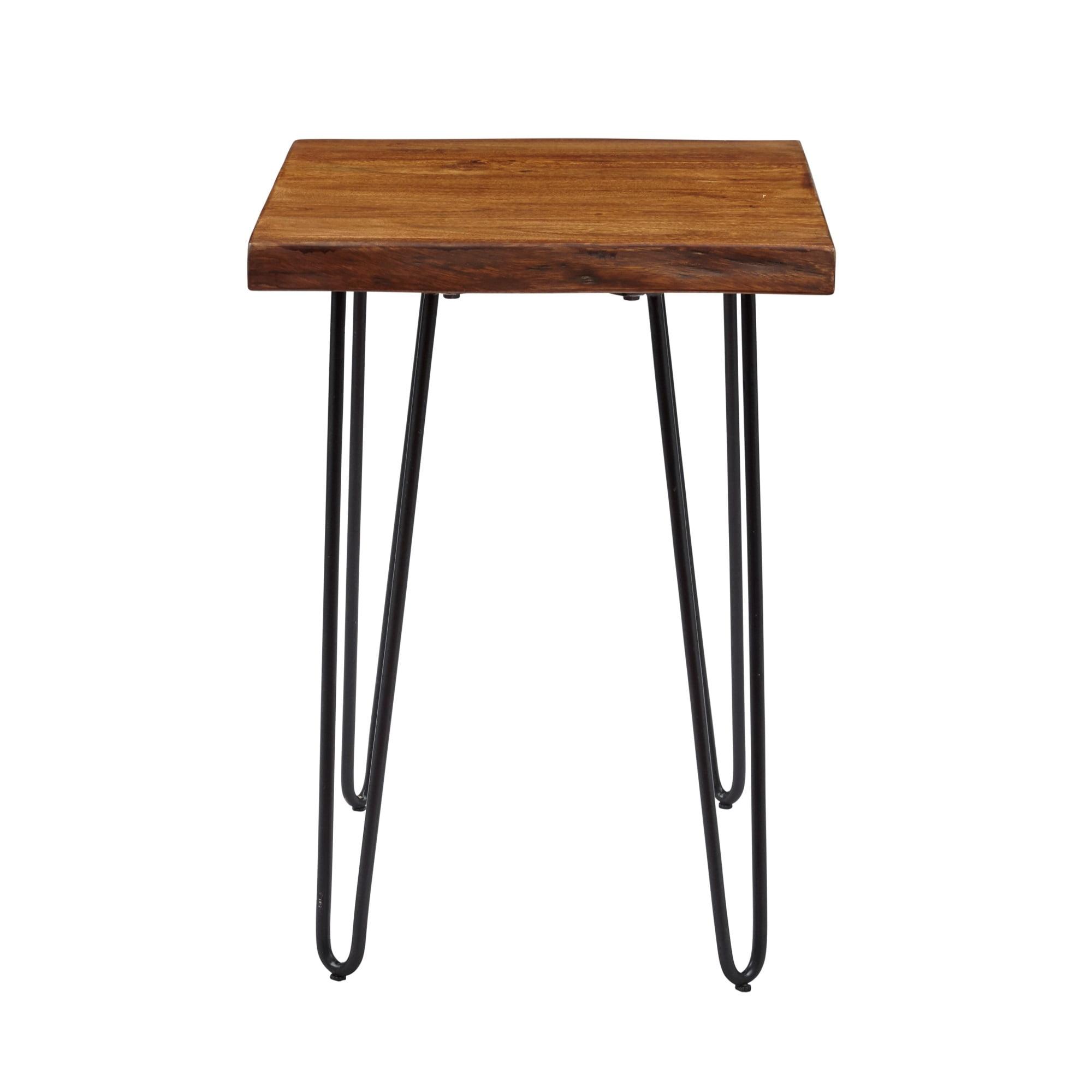 Transitional Chestnut Solid Wood and Metal Chairside Table