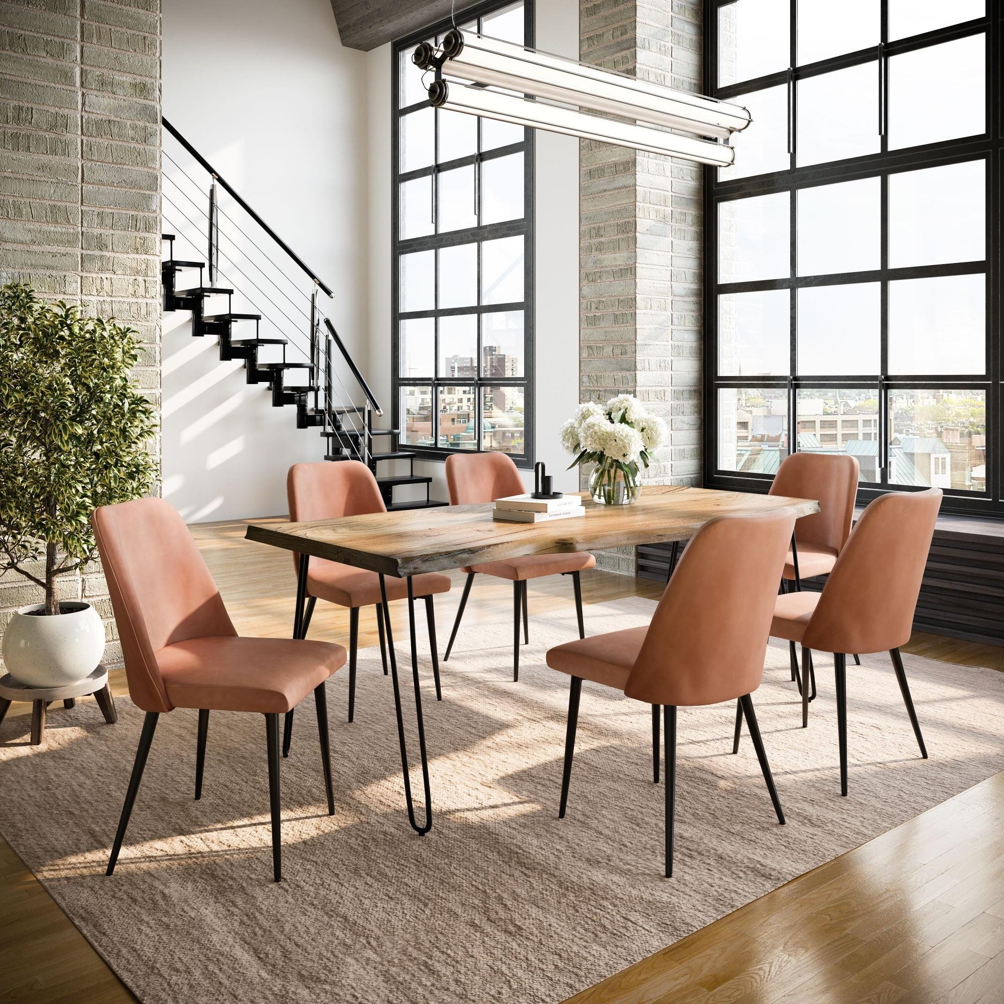 Nature's Edge 79" Acacia Dining Set with Faux Leather Chairs