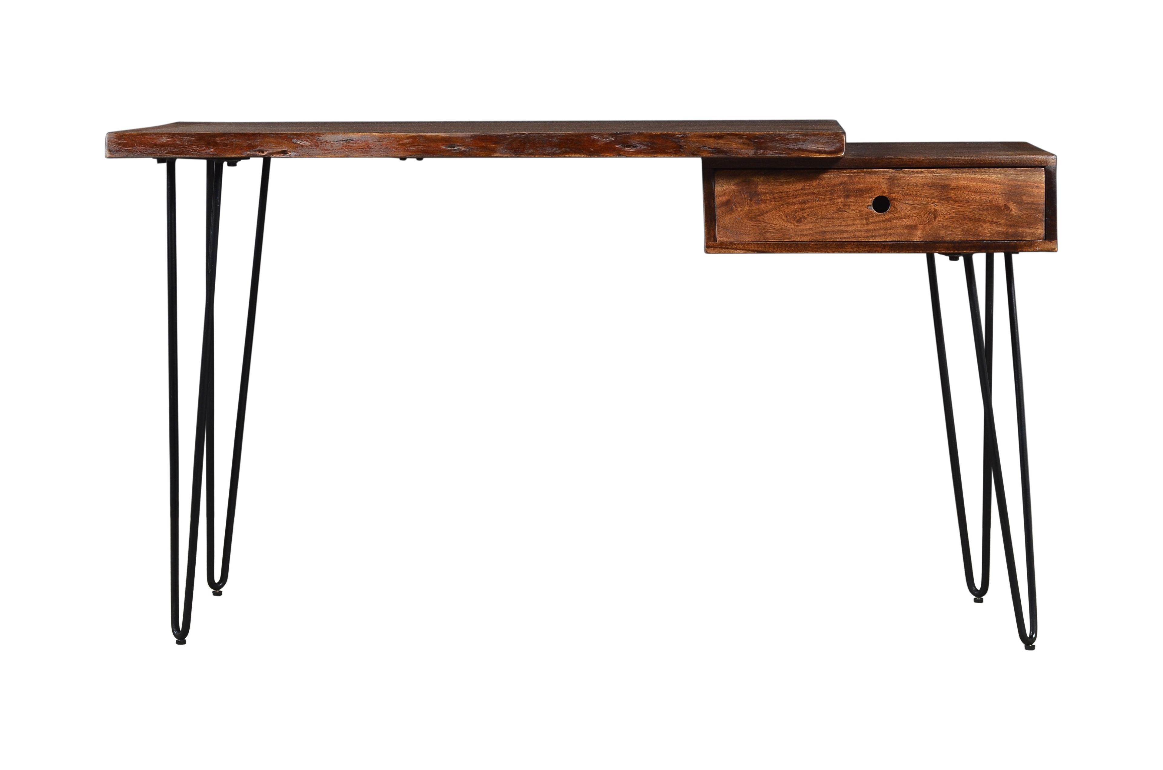 Chestnut Acacia Wood Desk with Drawer and Hairpin Legs