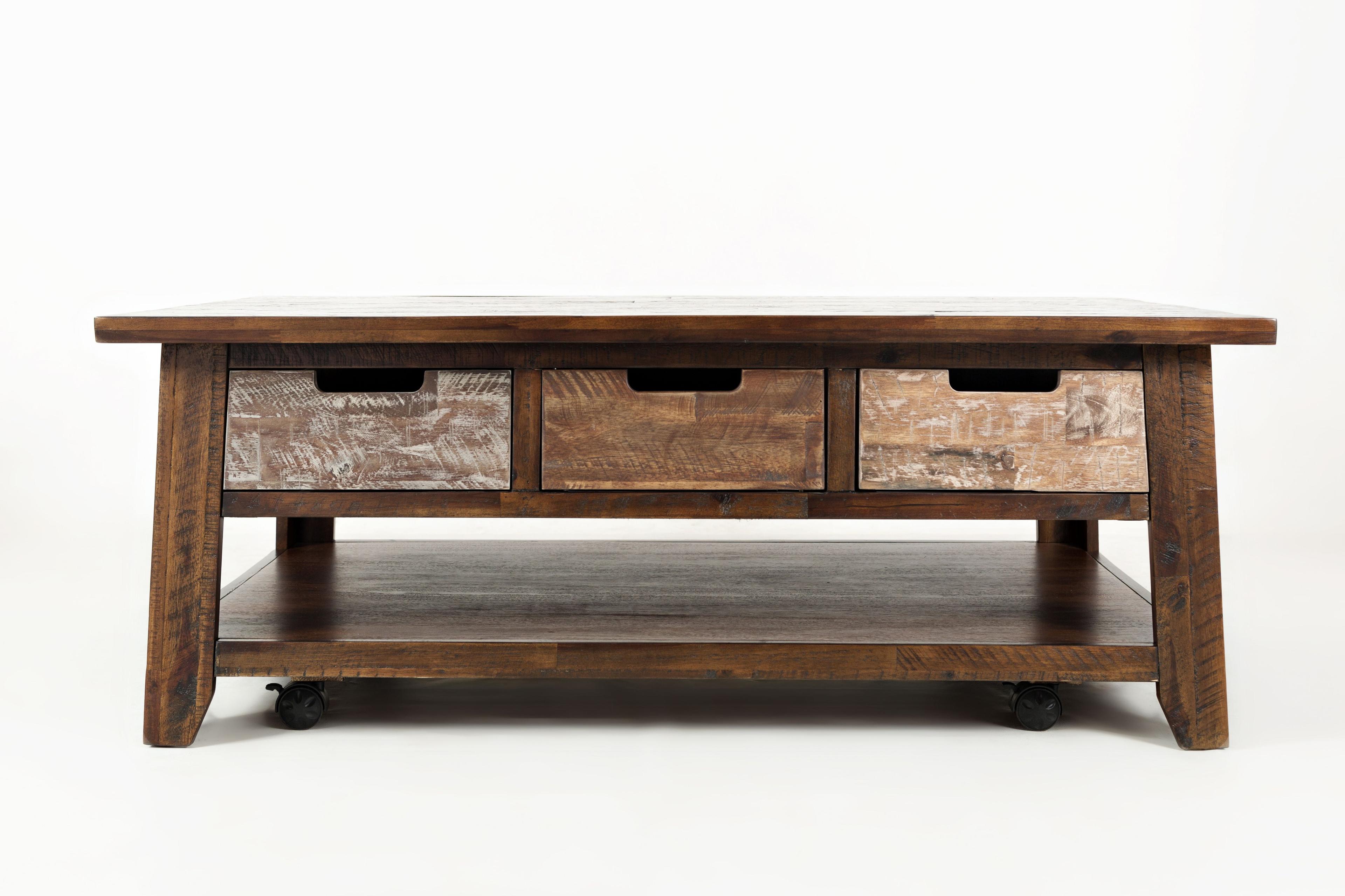 Rustic Acacia 50" Rectangular Coffee Table with Storage Drawers