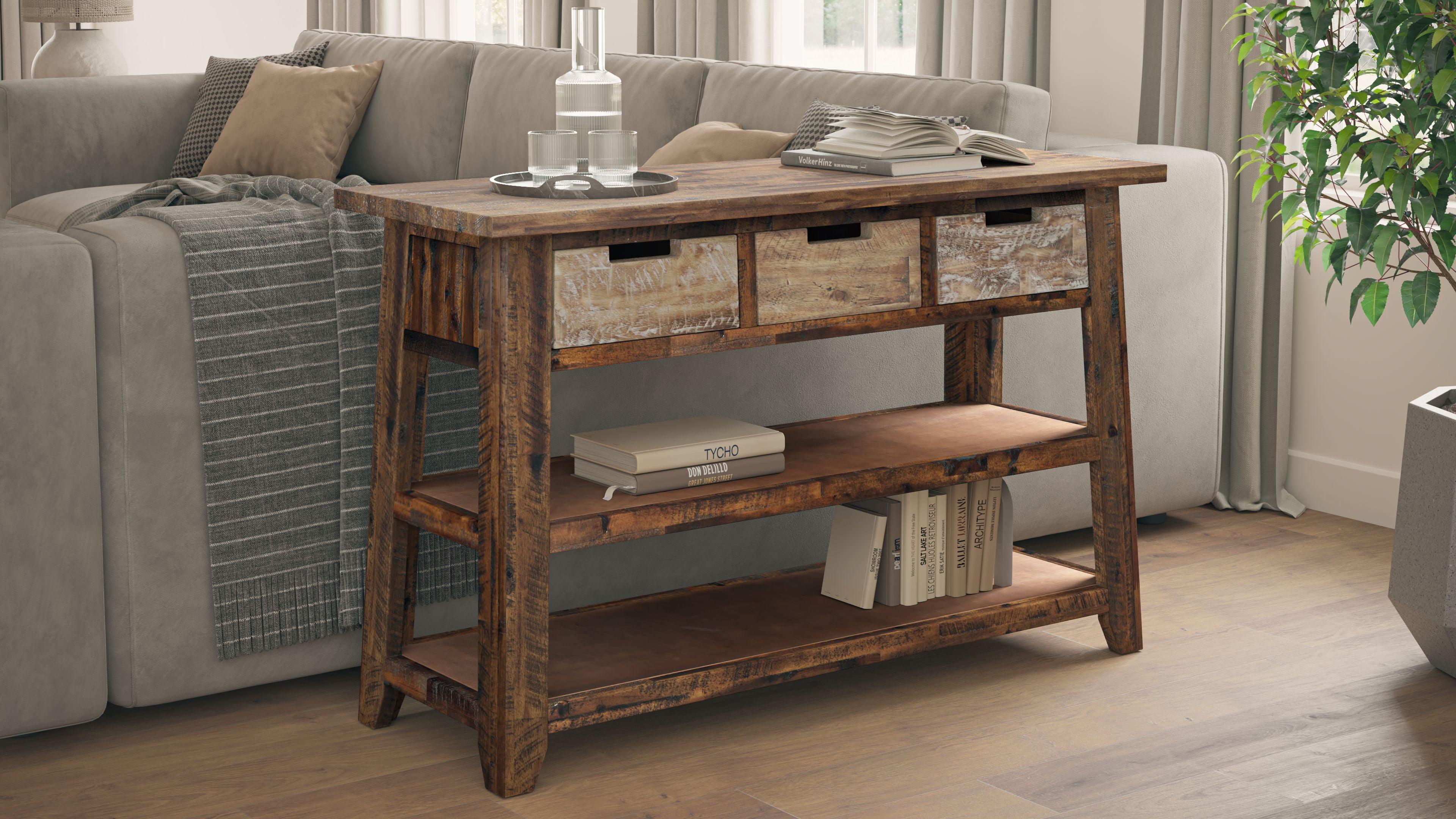 Rustic Acacia 50" Brown Sofa Table with Storage