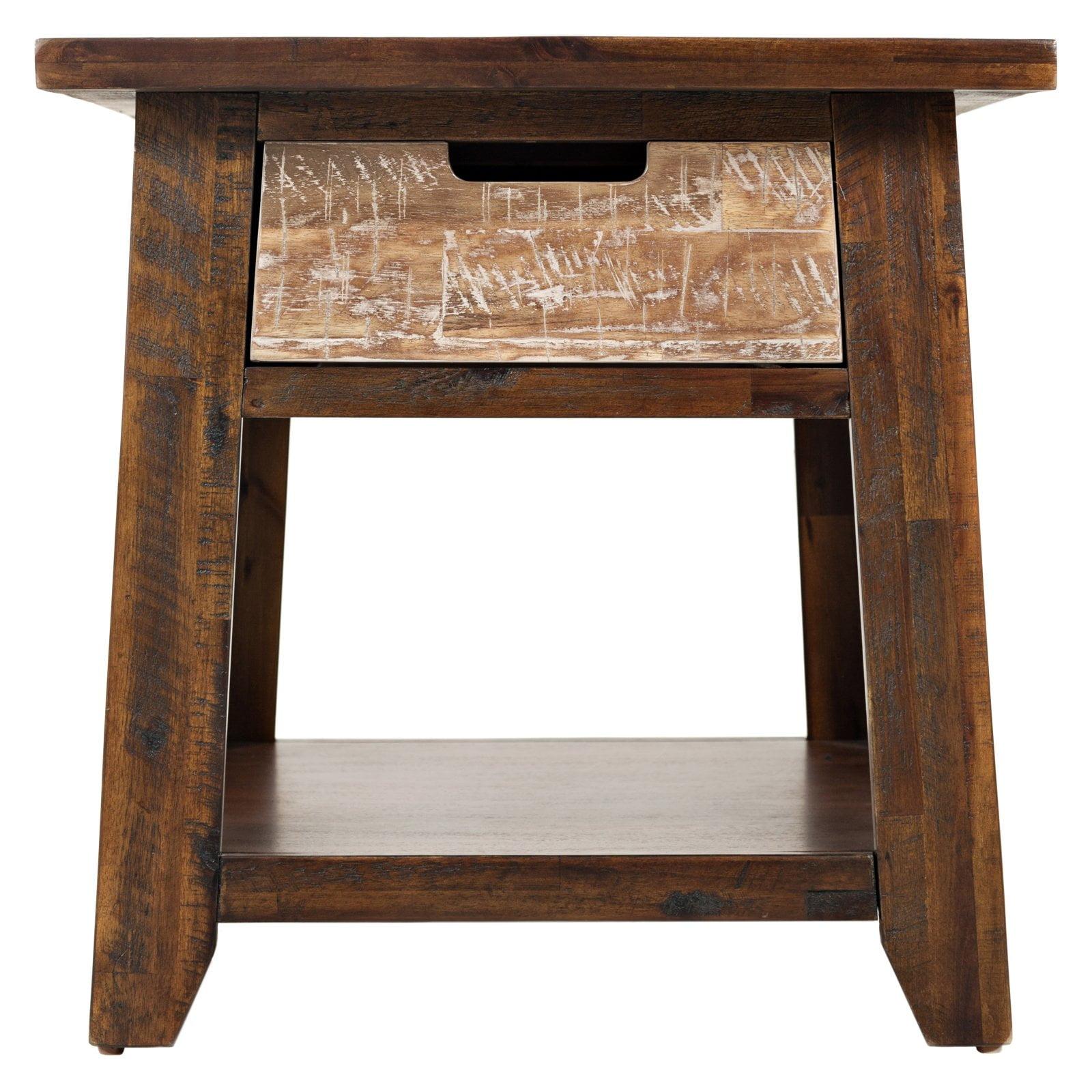 Rustic Canyon Brown Wood Square End Table with Storage