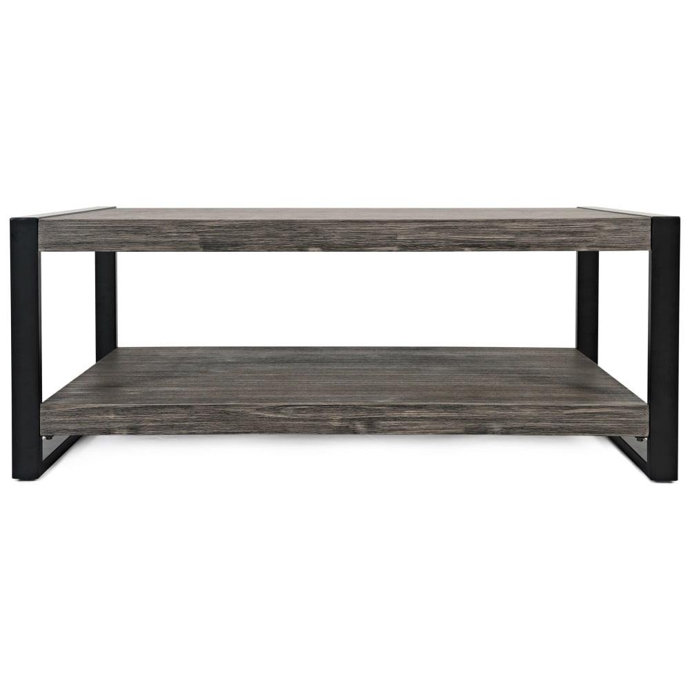 Transitional Gray Acacia Wood and Metal 48" Coffee Table