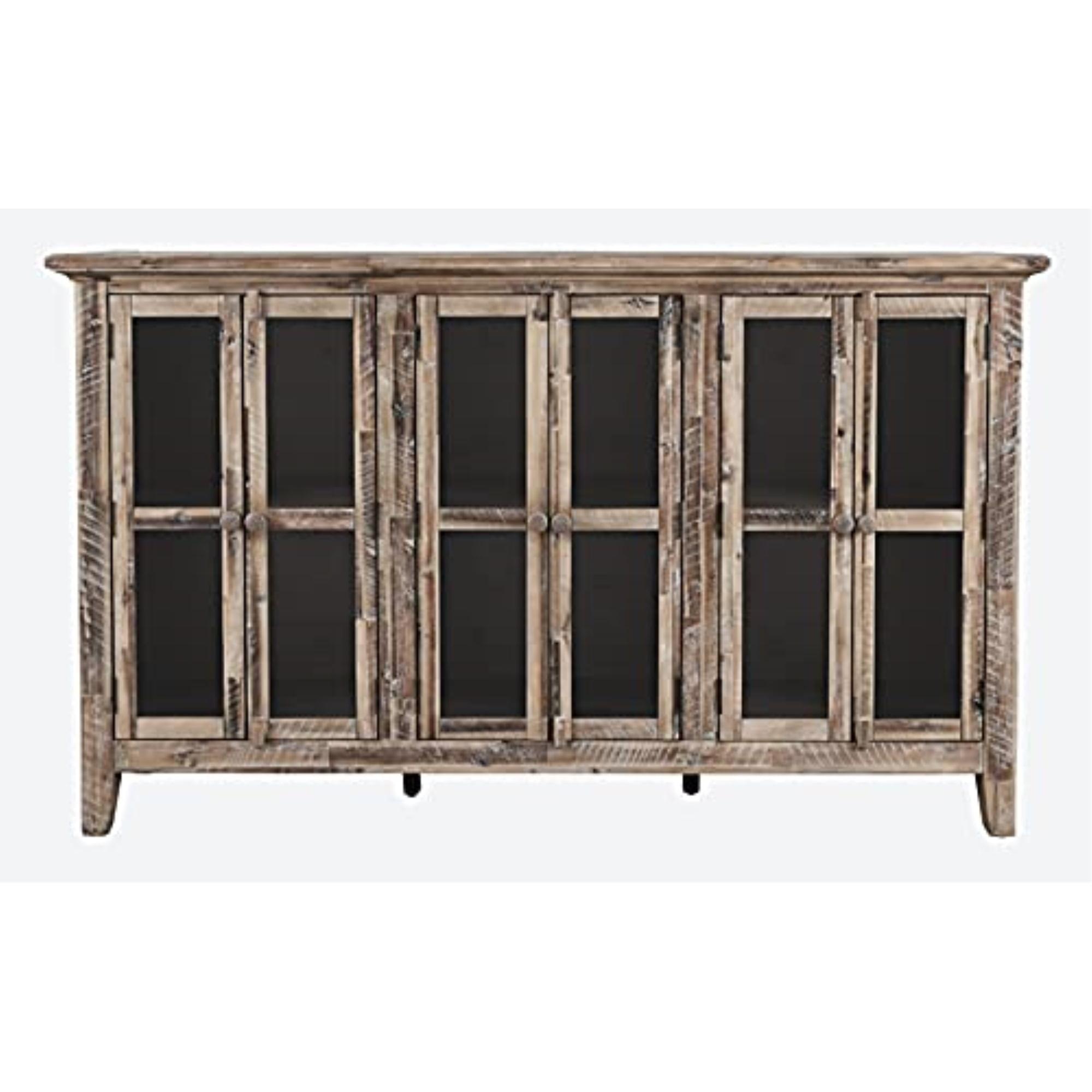 Rustic Grey Wash 70" Acacia Wood Six-Door Cabinet