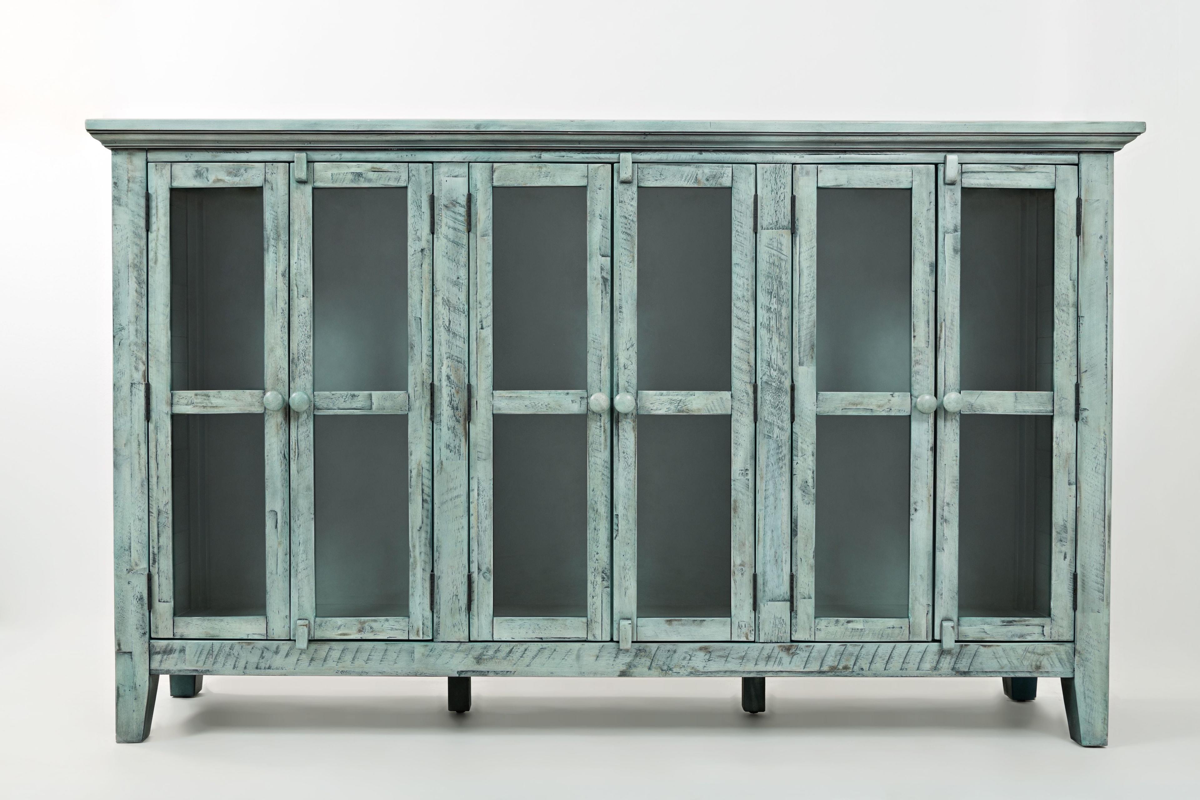 Coastal Surfside Blue 70" Wide Acacia Wood Accent Cabinet with Adjustable Shelving