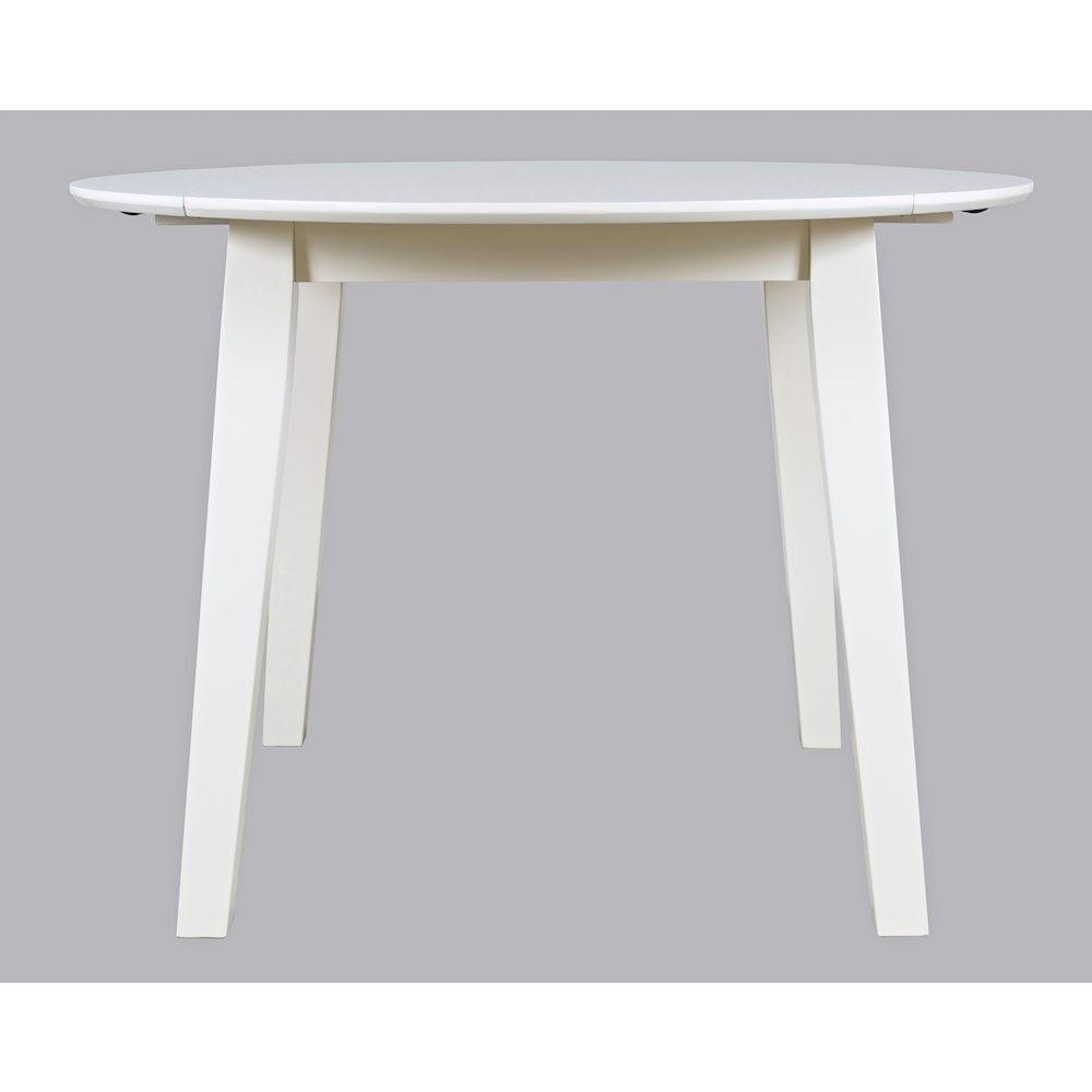 Transitional Paperwhite Solid Wood 42" Round Extendable Dining Table