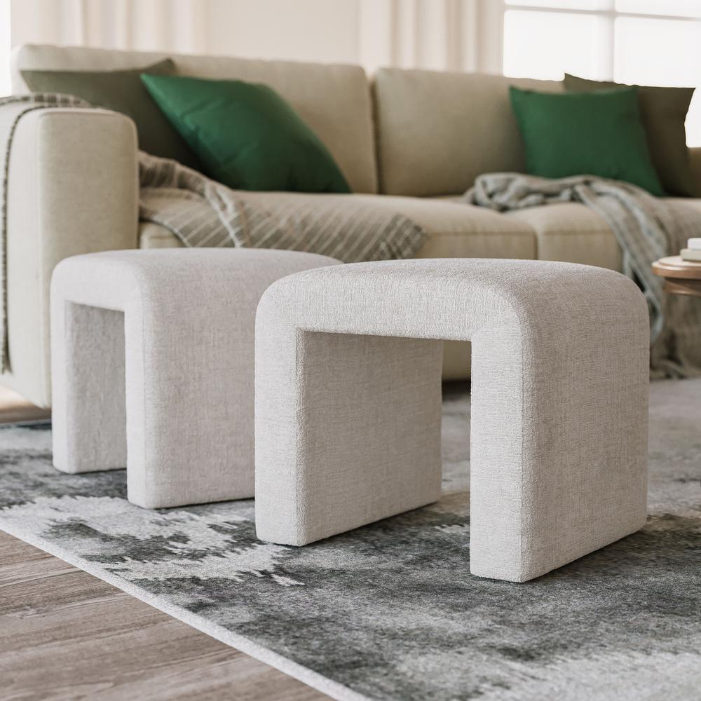Jofran Sophia Modern Luxury Curved Upholstered Jacquard Petite Ottoman Bench - Set of 2