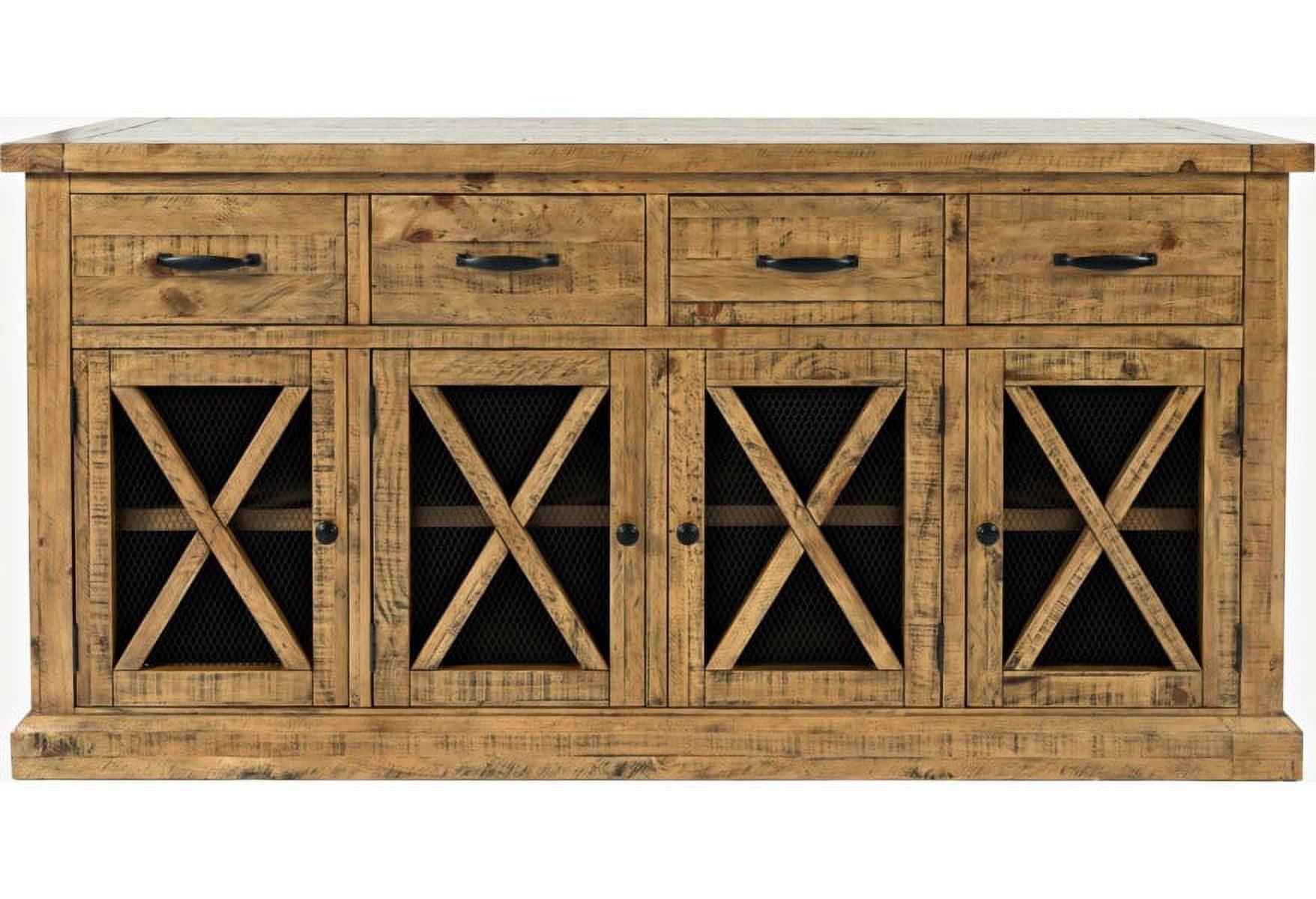 Telluride 70" Rustic Pine Four Drawer Sideboard with Black Grill Doors