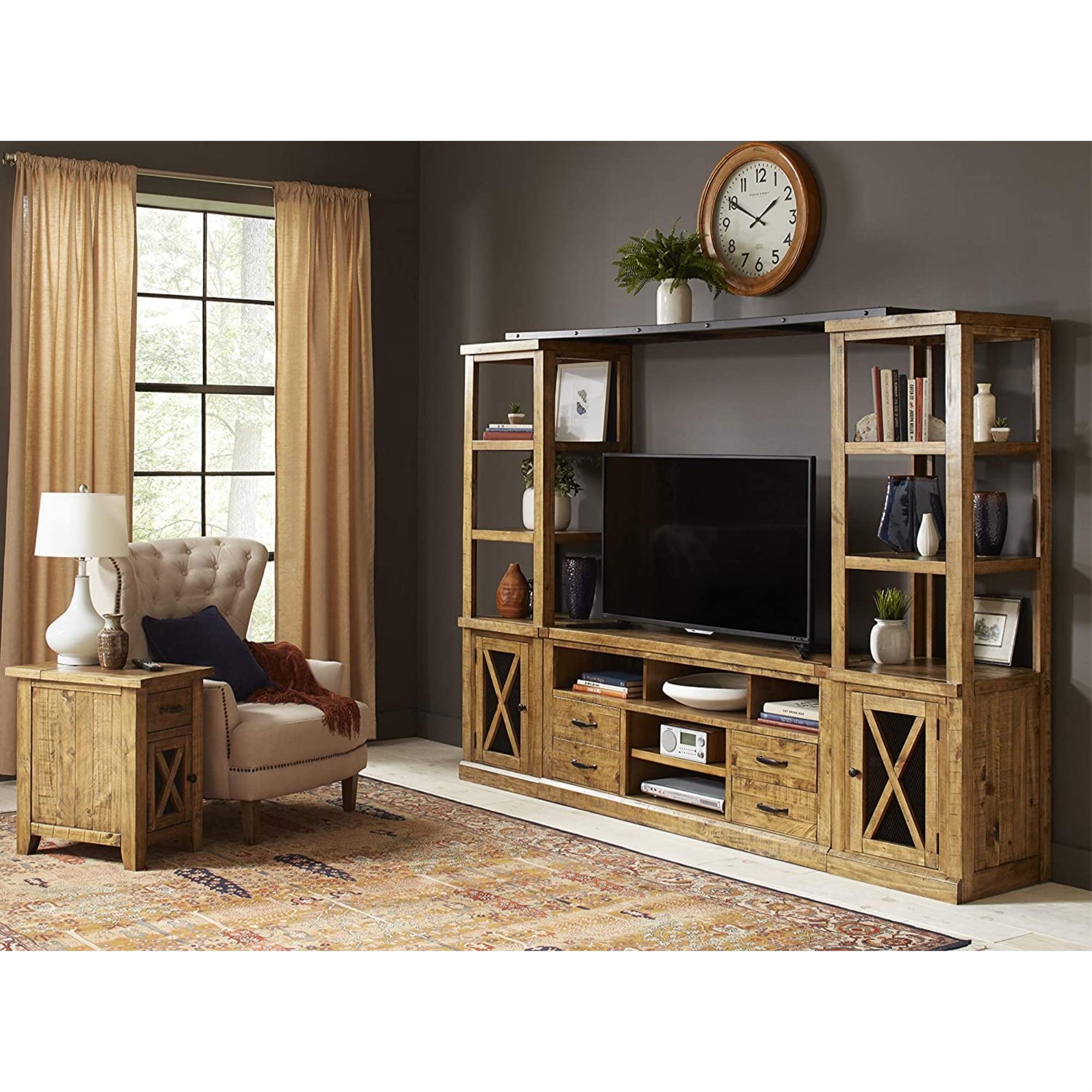 Telluride Rustic Pine Entertainment Center with Black Metal Mesh Doors