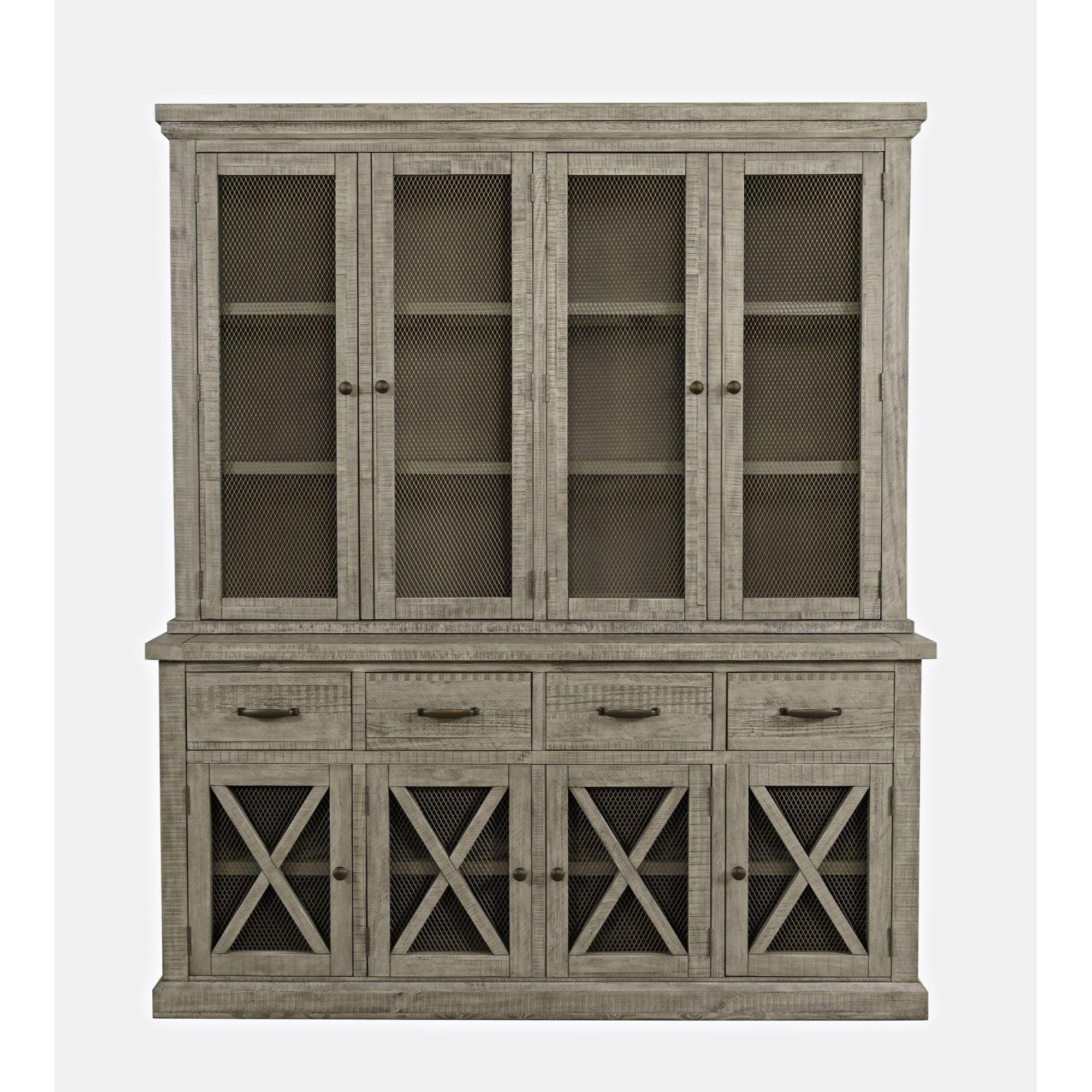 Rustic Gray Pine Lighted China Cabinet with Drawers