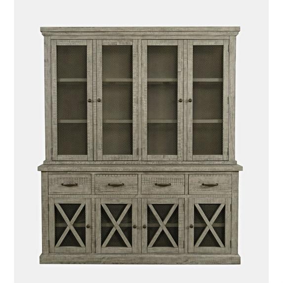 Jofran Telluride Rustic Distressed Pine Sideboard Buffet Hutch with LED Lights