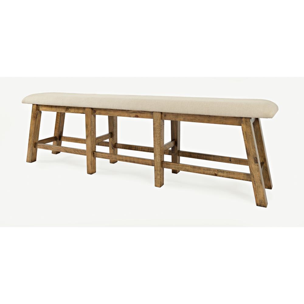 Telluride Cream Distressed Pine 85" Upholstered Counter Bench