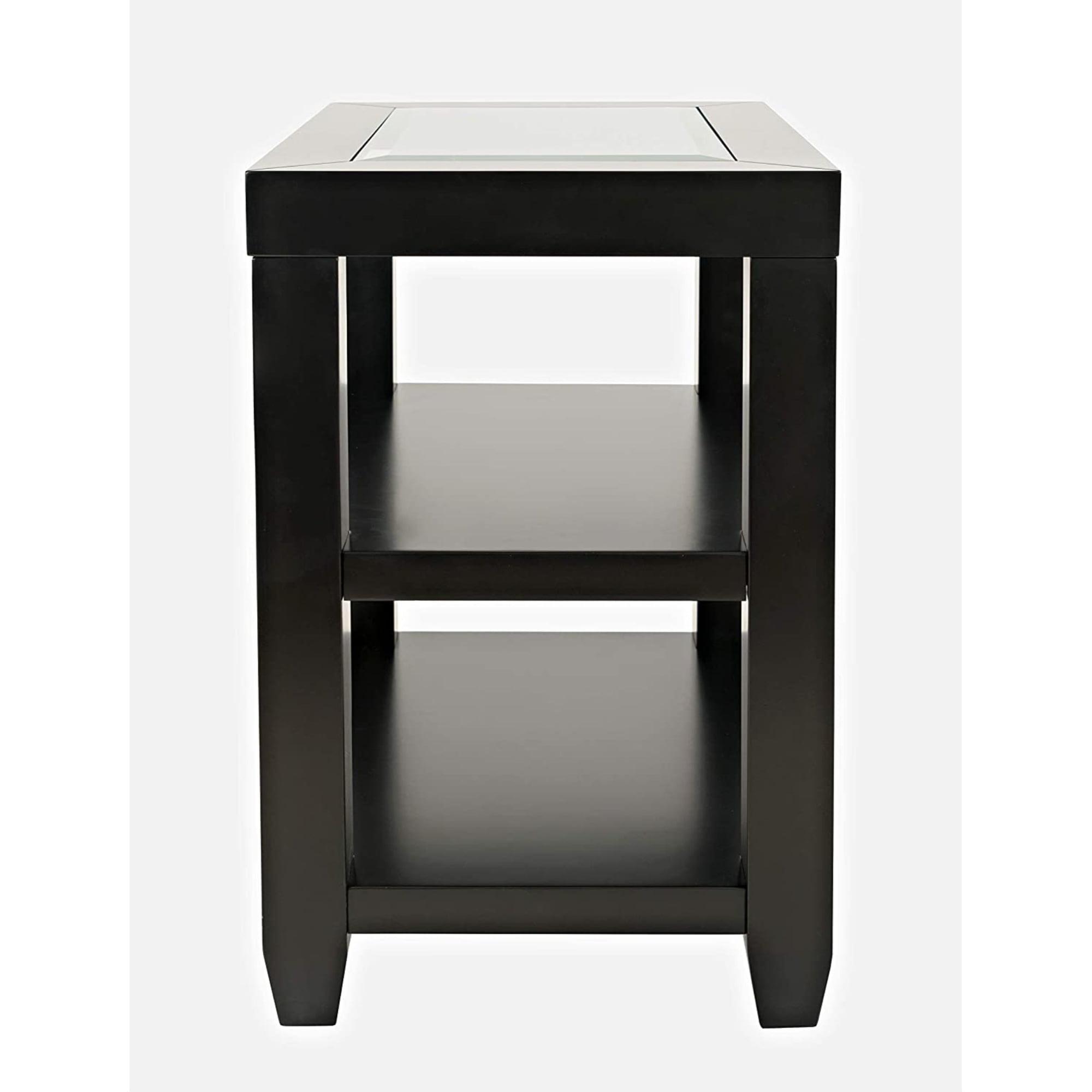 Black Glass Inlay Rectangular Chairside Table with Storage