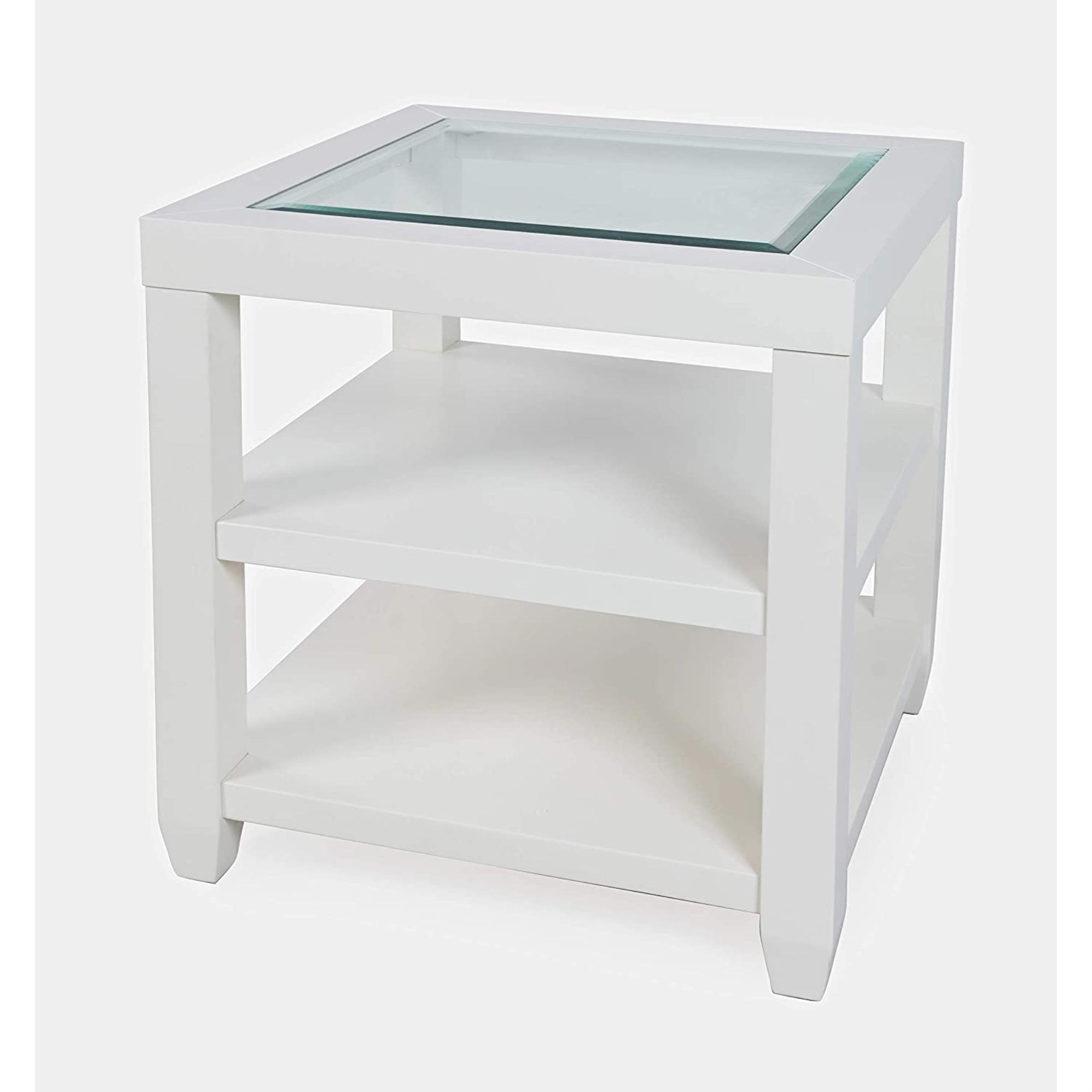 Urban Icon 24" White Modern Glass-Top Square End Table