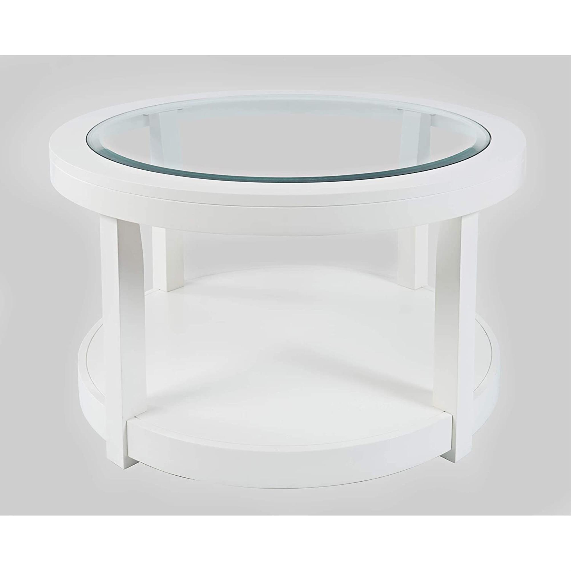 White Round Wood and Glass Coffee Table with Shelf