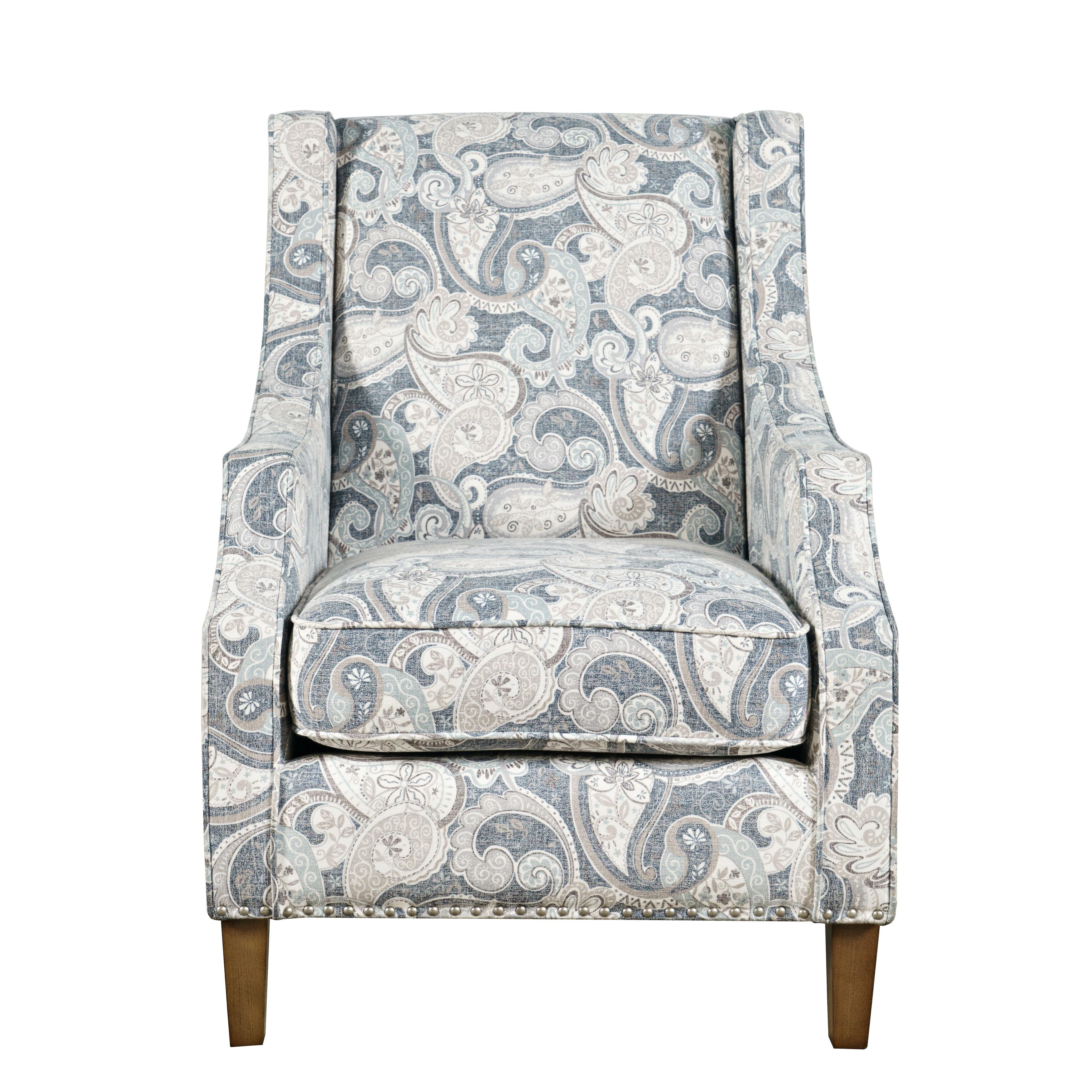 Duval Blue Paisley Denim and Wood Accent Chair