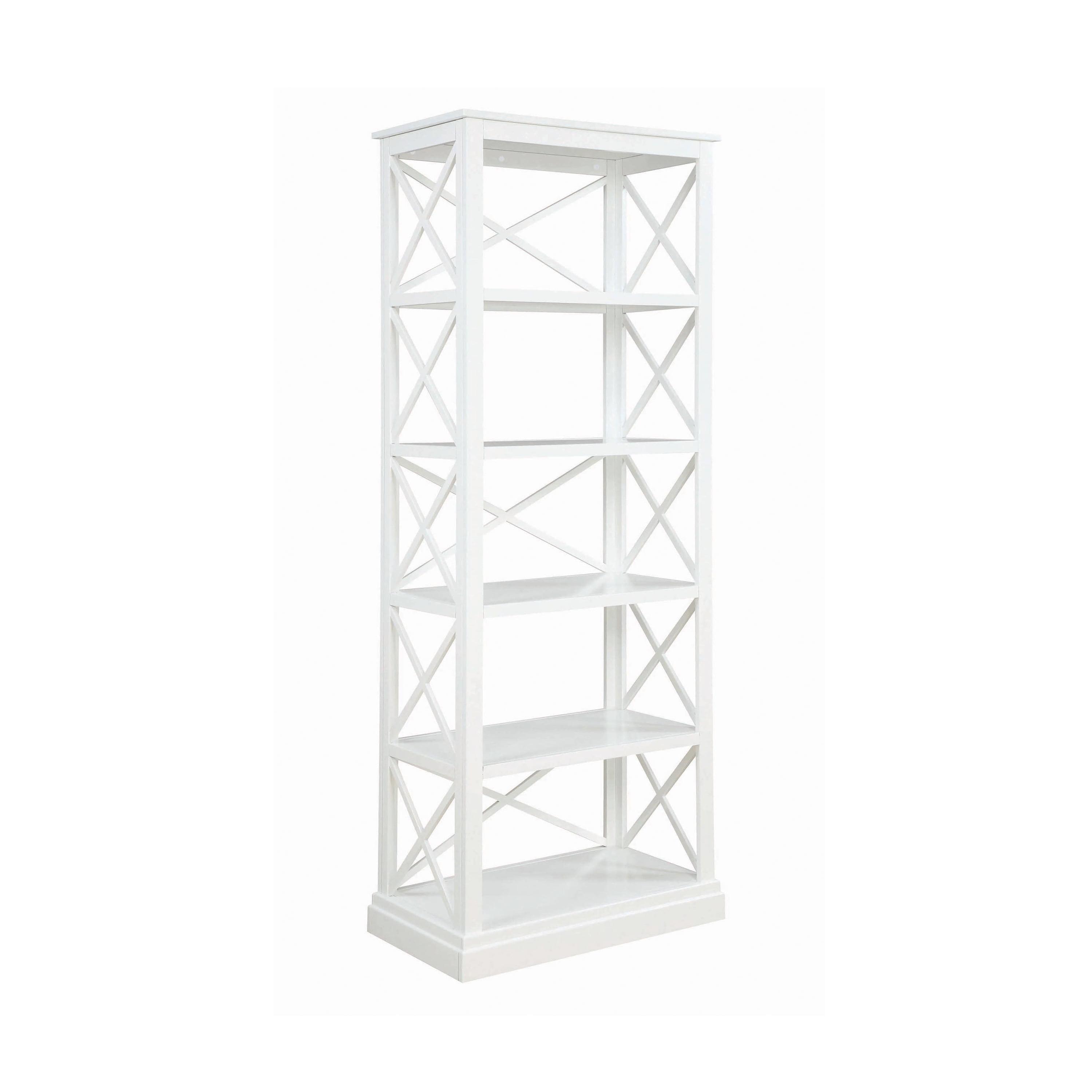 Modern Antique White 5-Shelf Bookcase with X Detailing