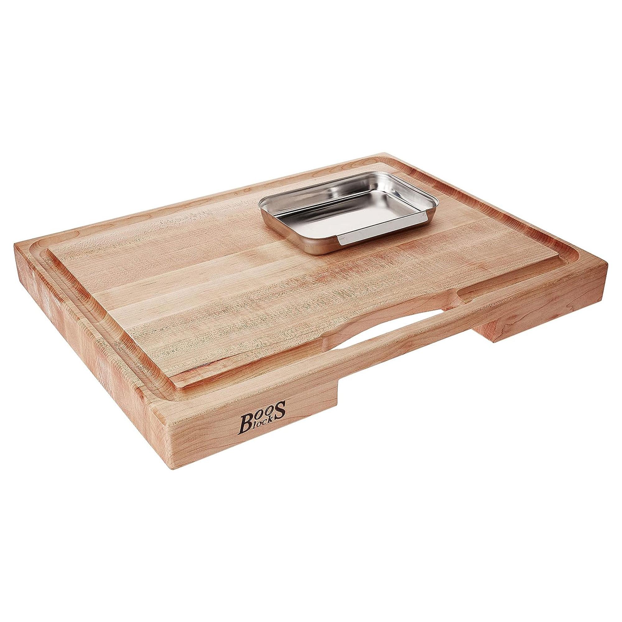 John Boos Boos Block Newton Prep Master Reversible Wood Cutting Board with Juice Groove and Pan, 2.25-Inch Thickness, 24" x 18" x 2 1/4", Maple