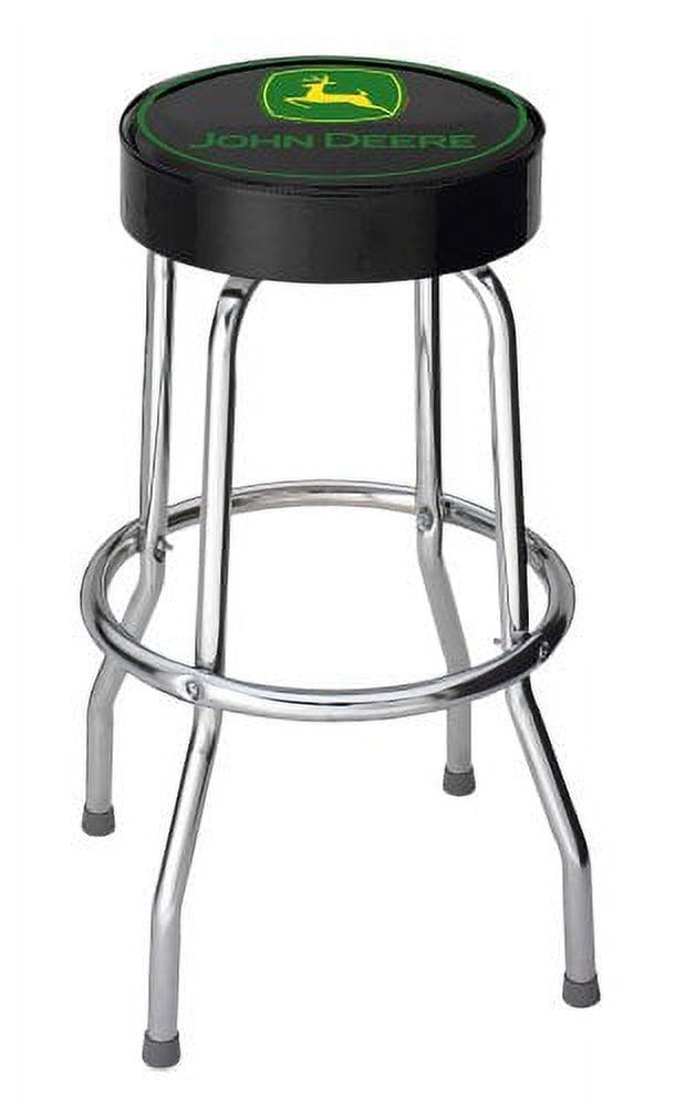 Black and Green Vinyl Upholstered Garage Stool with Chrome Legs