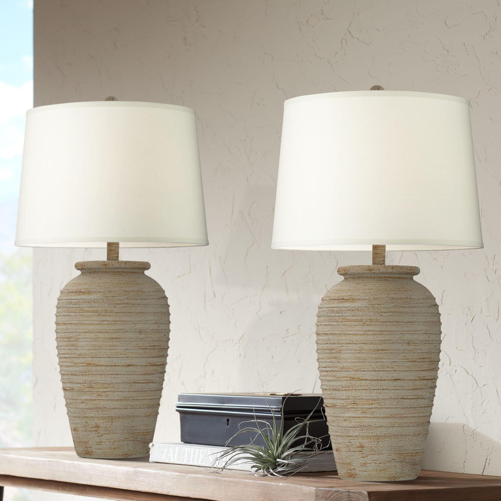 John Timberland Austin 28" Tall Jug Southwest Farmhouse Rustic Table Lamps Set of 2 Sand Toned Ridged Finish Cream Shade Living Room Bedroom Bedside