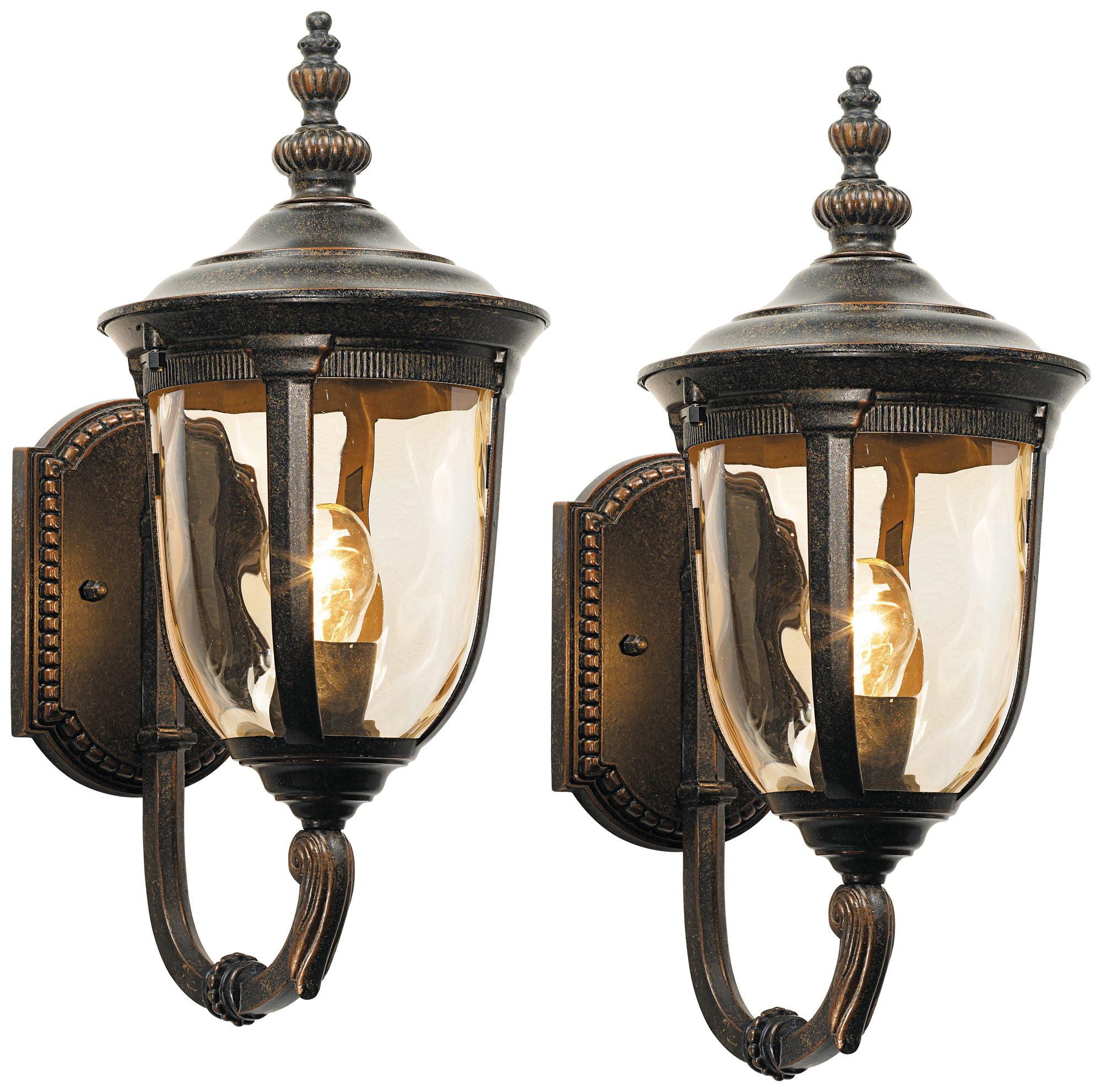 John Timberland Bellagio Rustic Vintage Outdoor Wall Light Fixtures Set of 2 Veranda Bronze Metal 16 1/2" Champagne Glass for Post Exterior