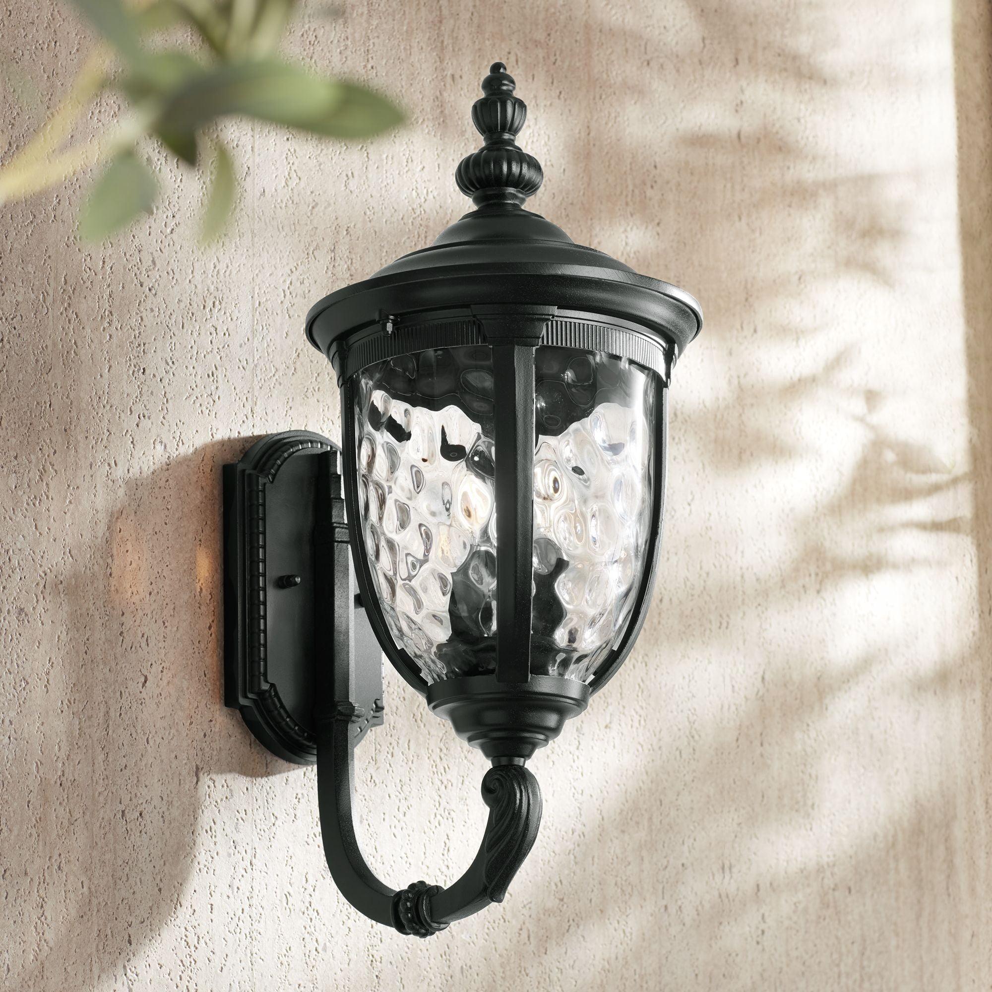 Bellagio Texturized Black Outdoor Wall Light with Clear Hammered Glass