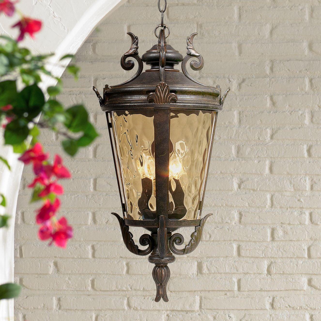 Bronze Finish Outdoor Pendant Light with Champagne Glass