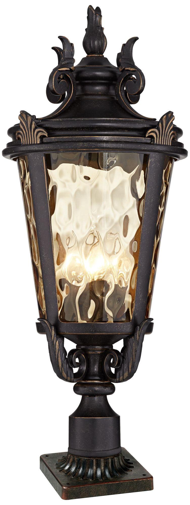 John Timberland Casa Marseille Vintage Outdoor Post Light Veranda Bronze with Pier Adaptor 28" Champagne Glass for Exterior Barn Deck House Porch Yard
