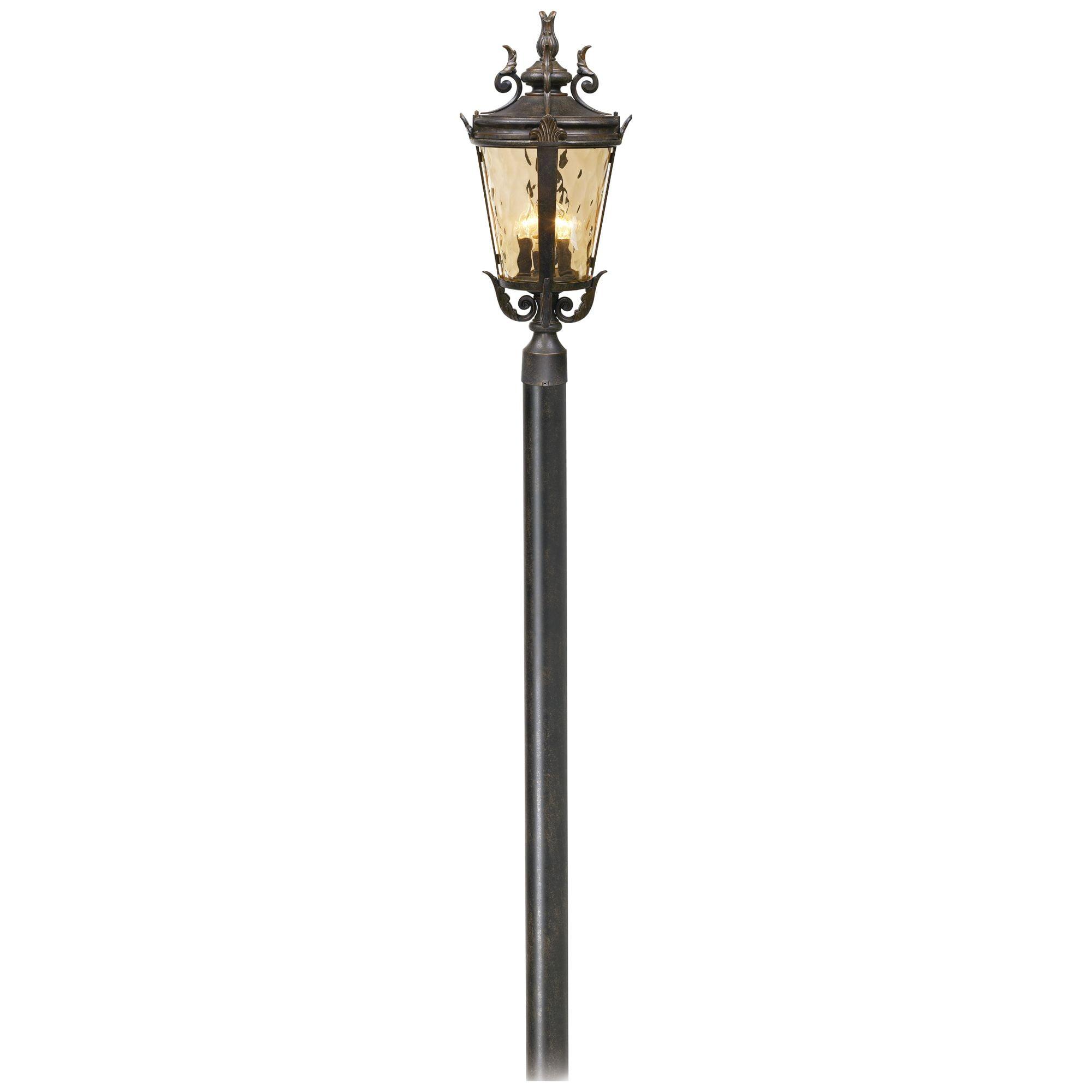 John Timberland Casa Marseille Vintage Rustic Outdoor Post Light Veranda Bronze with Burial Pole 107" Champagne Hammered Glass for Exterior Barn Deck