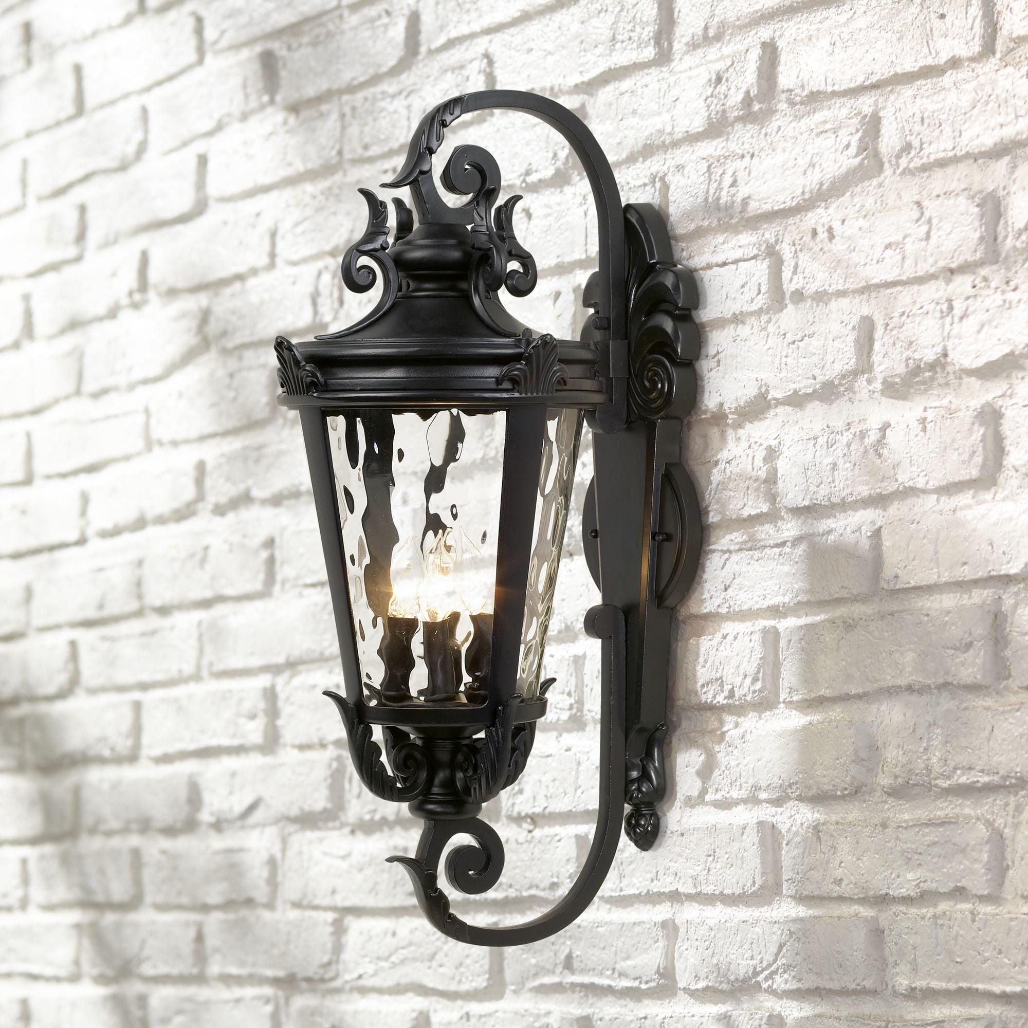 Marseille Elegance Textured Black Outdoor Wall Light with Clear Hammered Glass