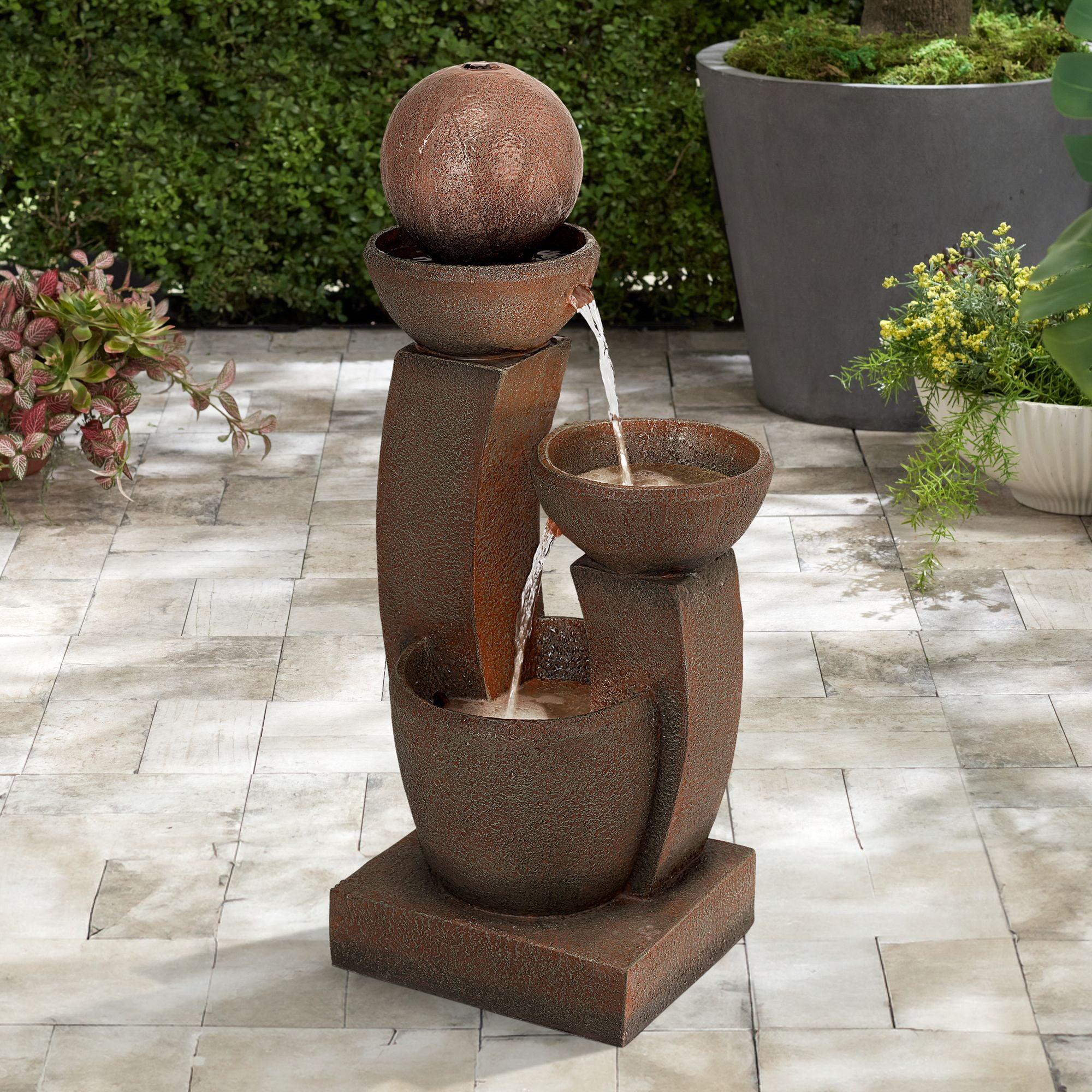 Curved Columns 31" High Large Modern Zen Indoor Outdoor Decor Faux Stone Floor Fountain with Light LED Outside Garden Patio