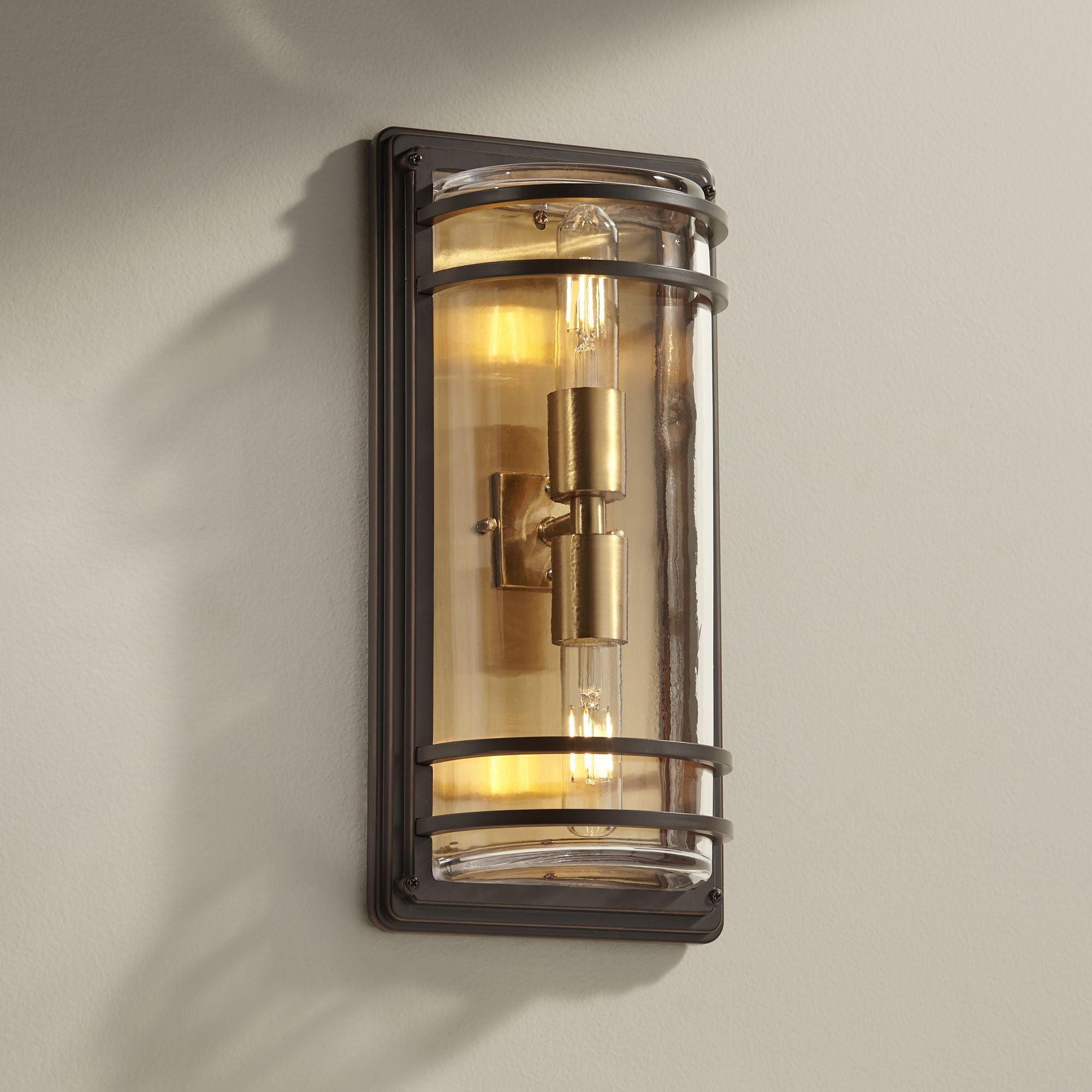 John Timberland Habitat Modern Wall Light Sconce Bronze Brass Hardwire 7 1/2" 2-Light Fixture Clear Glass for Bedroom Bathroom Vanity Reading House