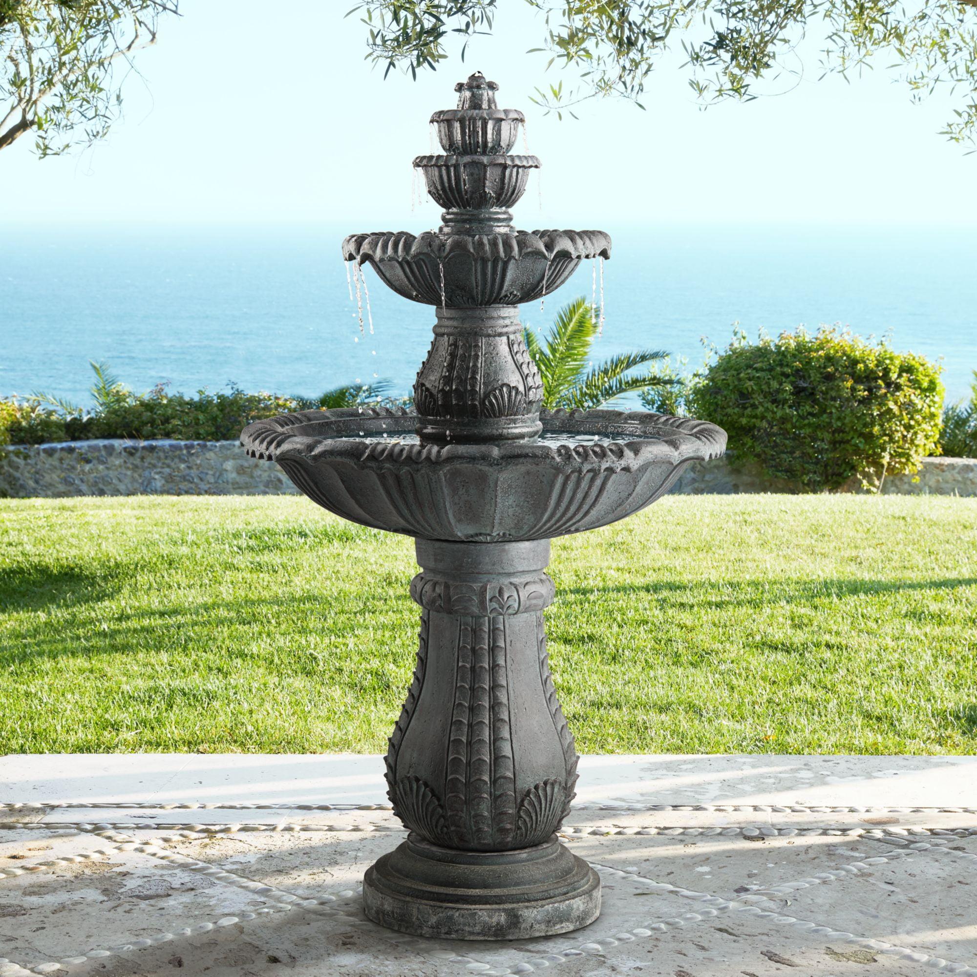 Hampton Slate 4-Tier Outdoor Water Fountain with LED Light