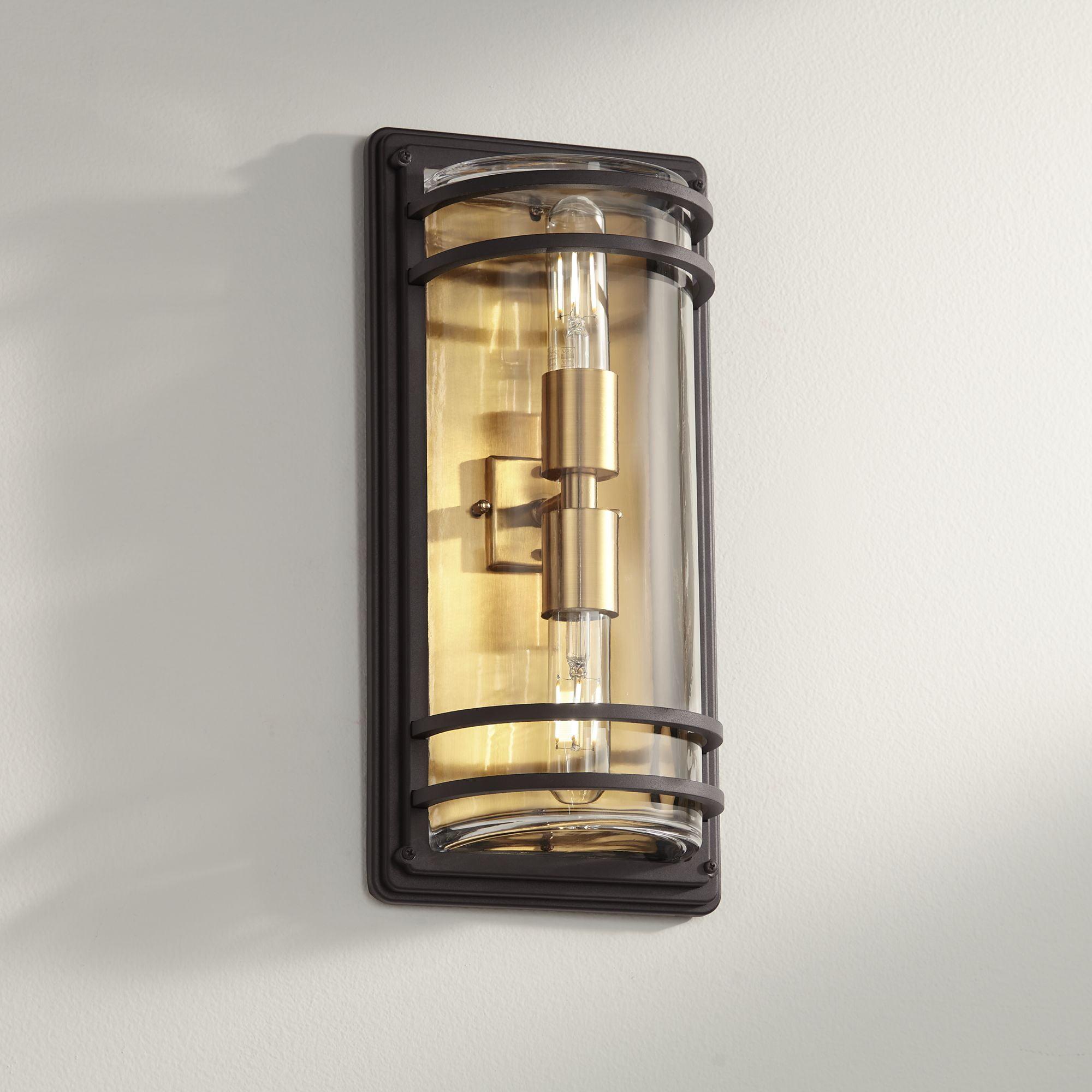 John Timberland Modern Wall Light Sconce Black Warm Brass Hardwired 7 1/2" 2-Light Fixture Clear Glass for Bedroom Bathroom Vanity