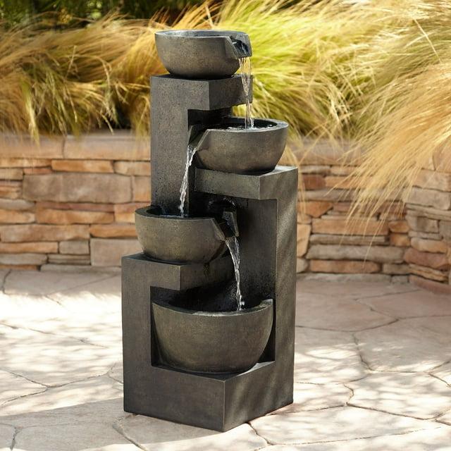 John Timberland Outdoor Floor Water Fountain with Light LED 41 1/2" High Cascading Bowls for Yard Garden Patio Deck Home